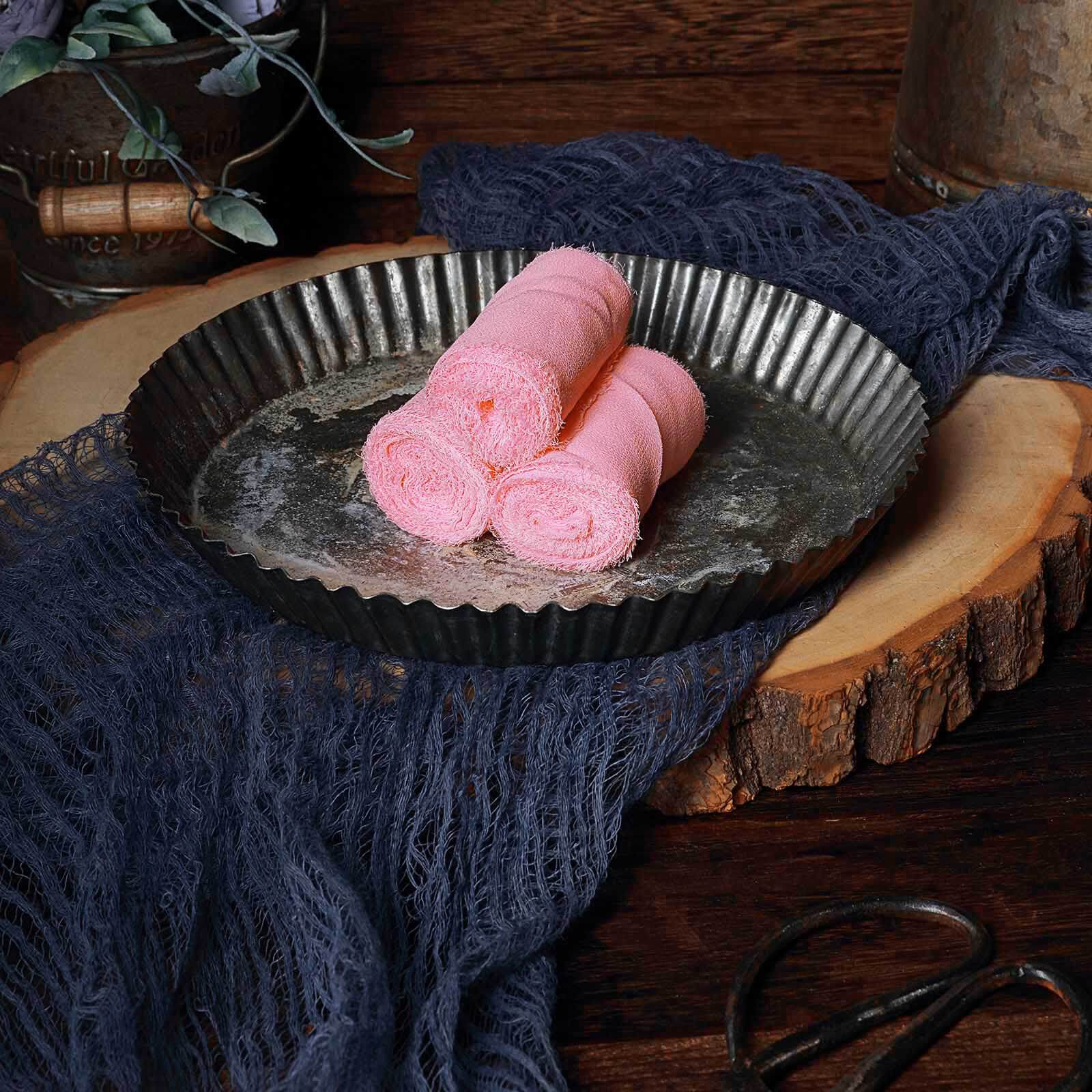 2-Pack Pink Silk-Like Chiffon Linen Ribbon Rolls for Bouquets, Wrapping, and Decor - 6 Yards Each!