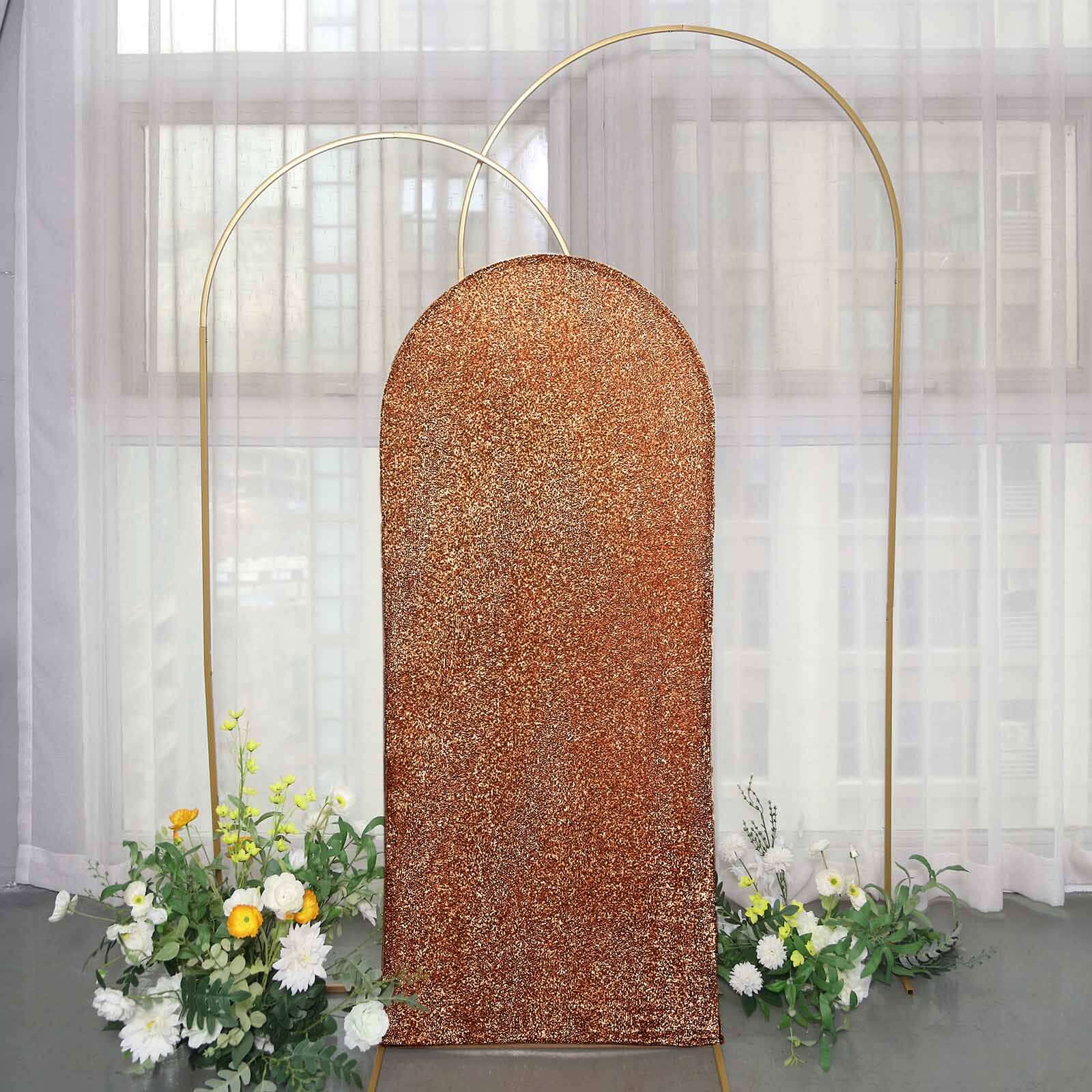 Hot Sale! 5ft Antique Gold Shimmer Tinsel Spandex Backdrop Cover for Round Top Wedding Arch
