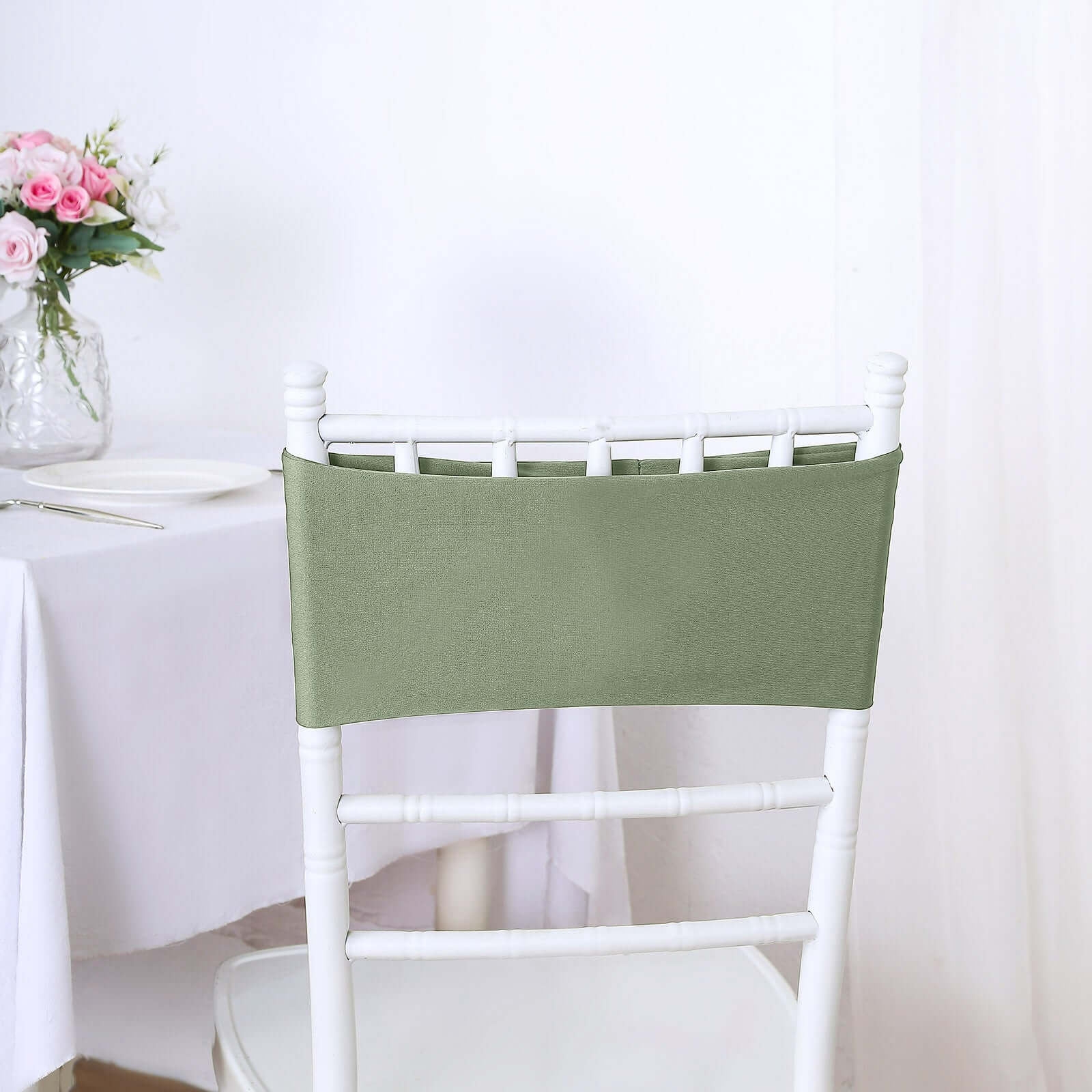 5-Pack Heavy Duty Stretch Spandex Chair Sashes in Dusty Sage Green - Ideal for Events