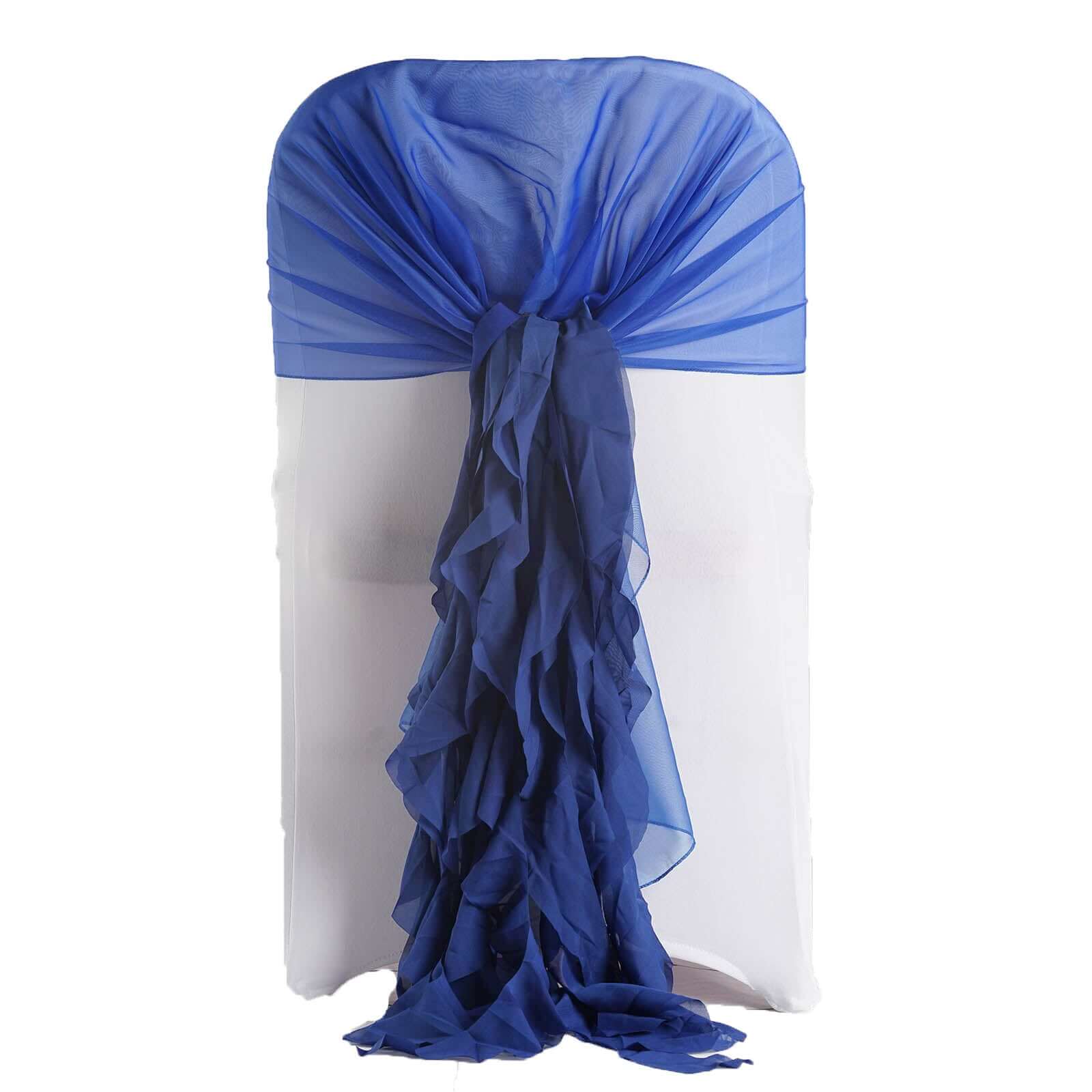 Royal Blue Chiffon Chair Sashes with Willow Ruffles - Perfect for Weddings & Parties