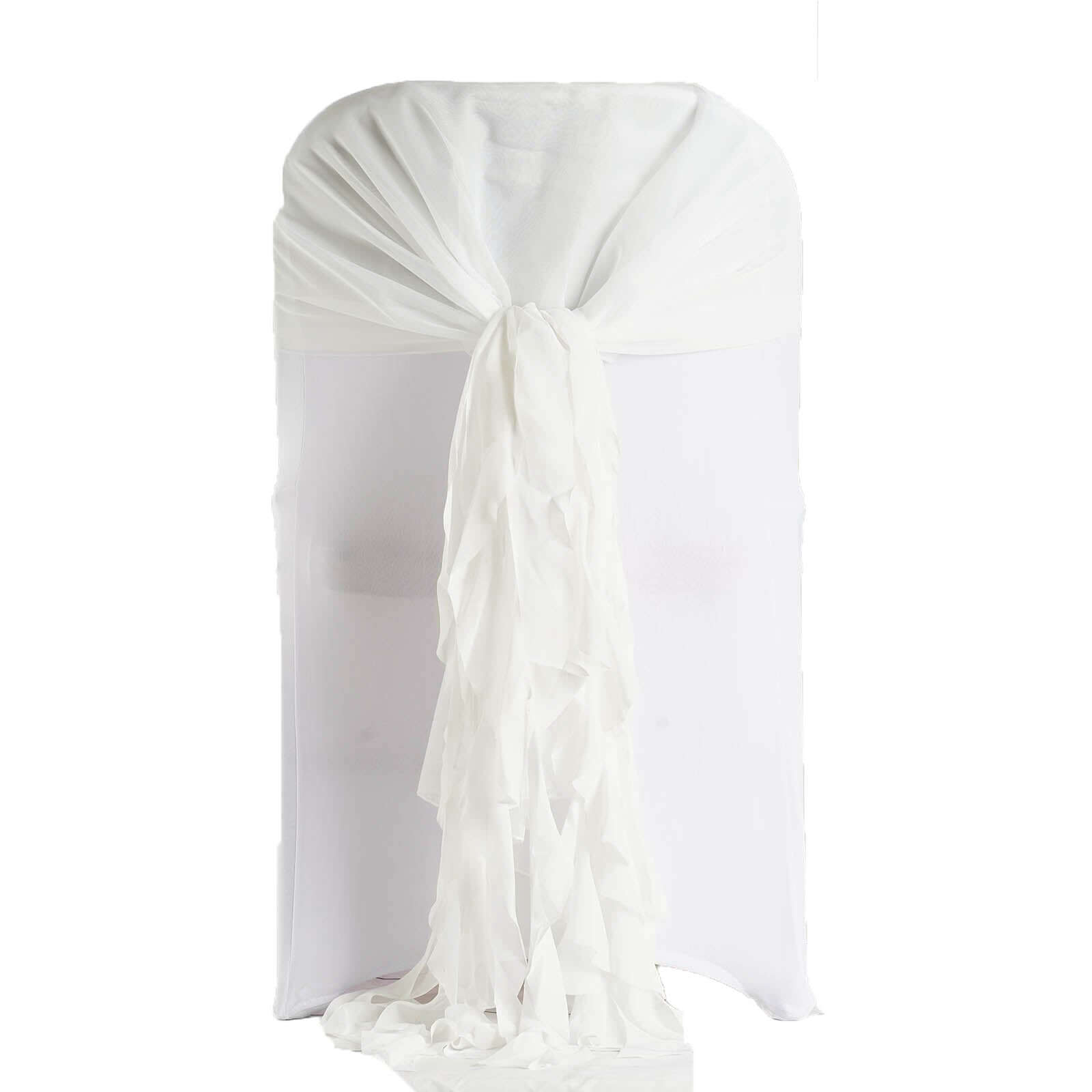 Stylish Ivory Chiffon Chair Sashes Set with Willow Ruffles Design