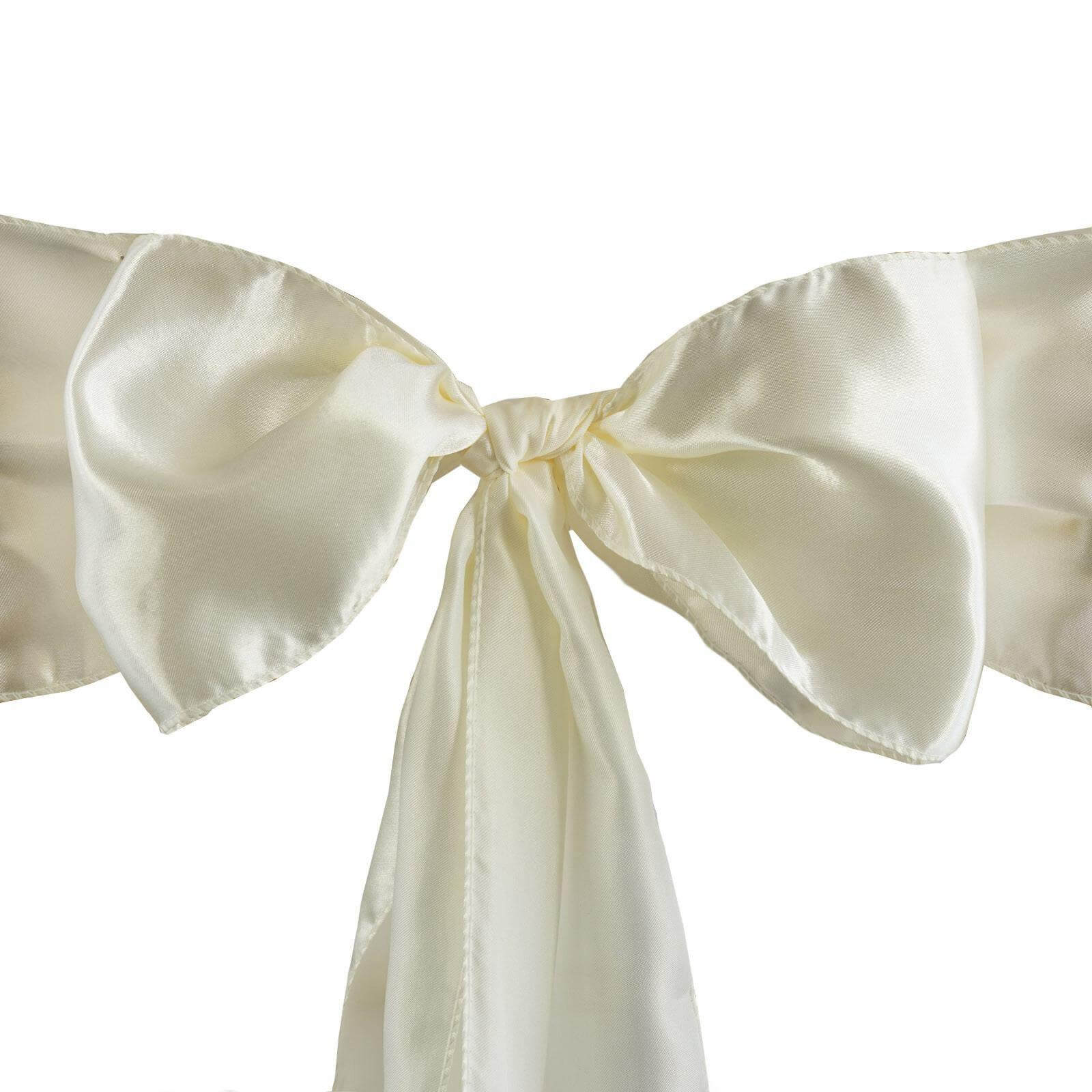 5-Pack Ivory Satin Chair Sashes - Durable, Shiny Bows for Events