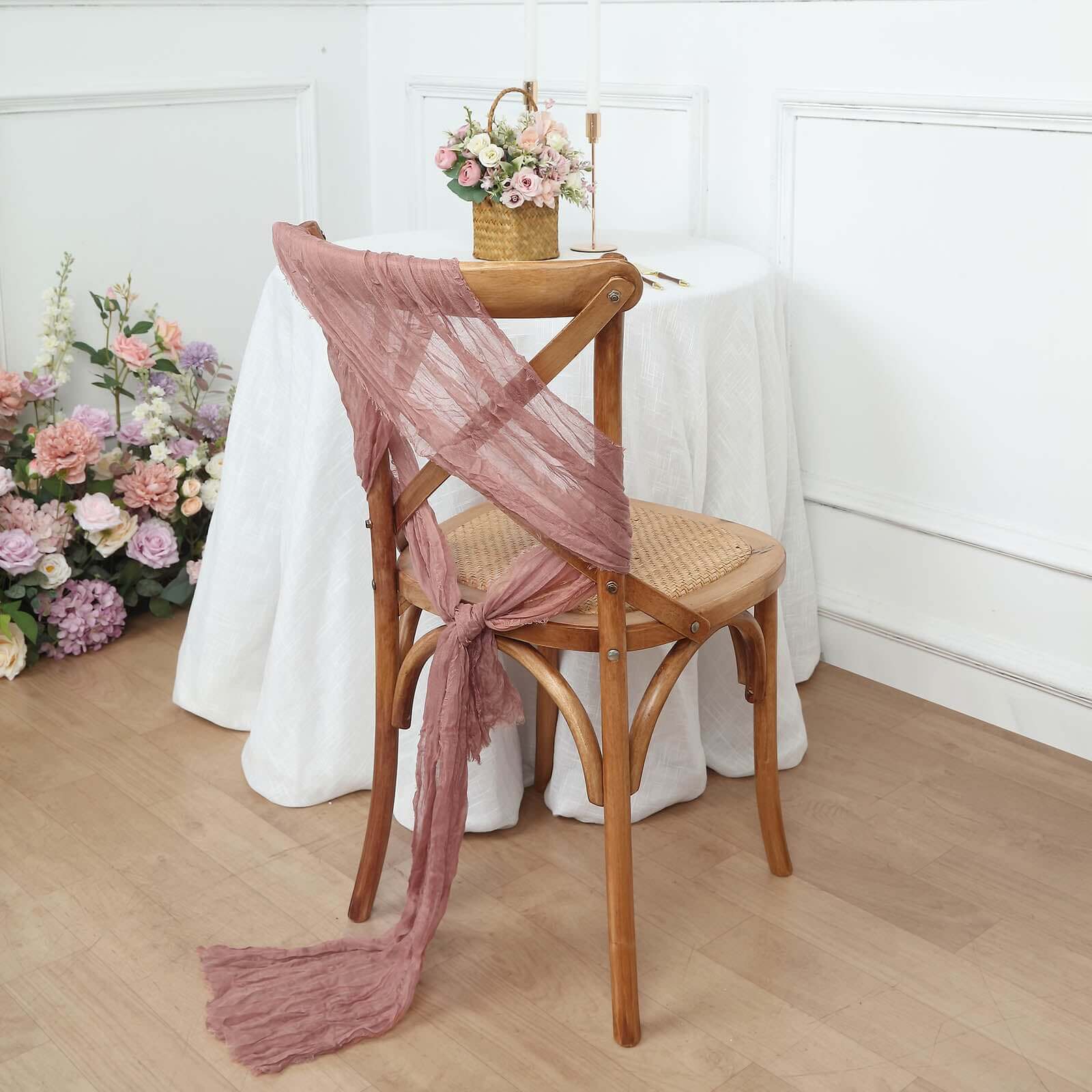 5-Pack Dusty Rose Cheesecloth Chair Sashes - Ideal for Weddings & Gatherings