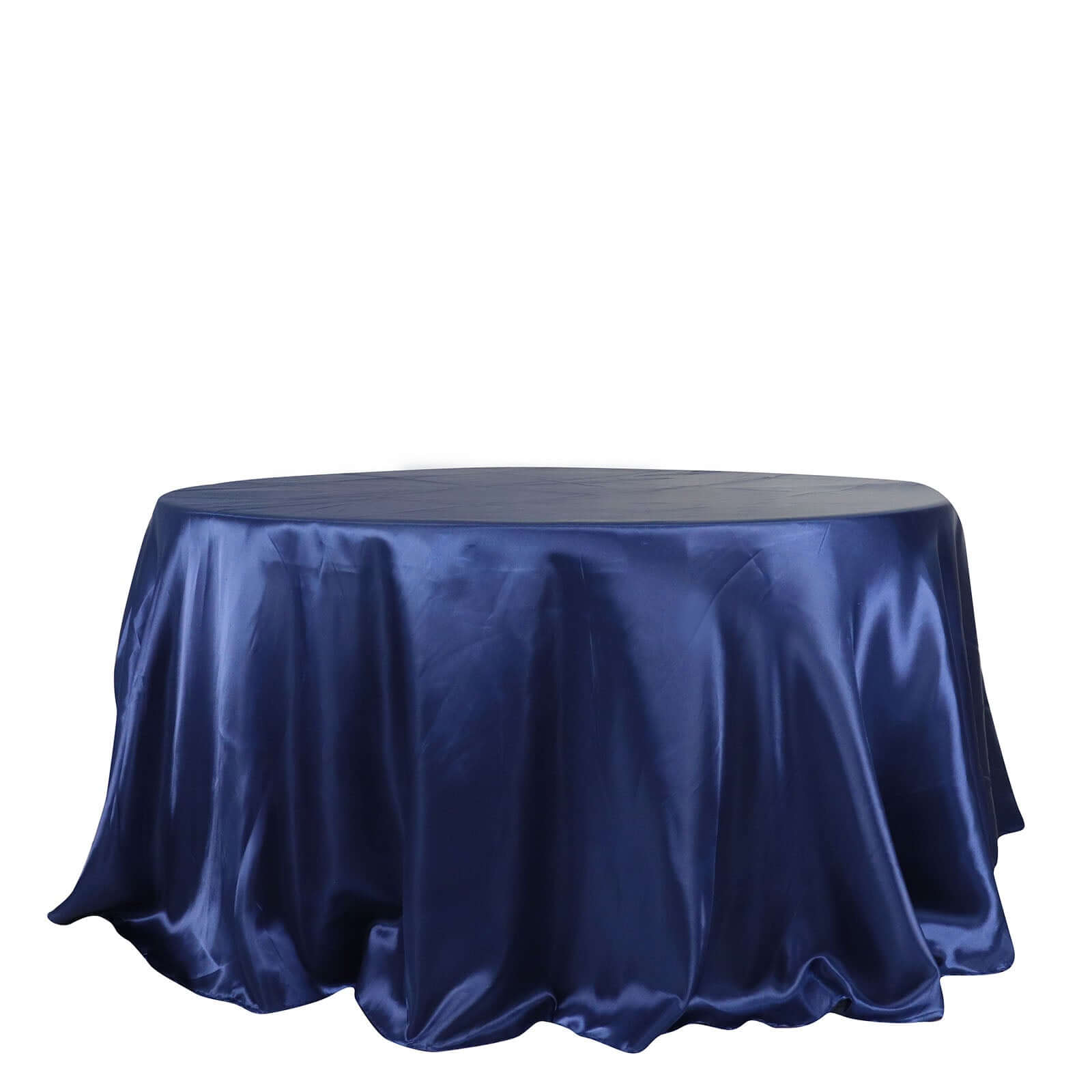 Stylish Navy Blue Satin 132-Inch Round Tablecloth - Ideal for Special Occasions