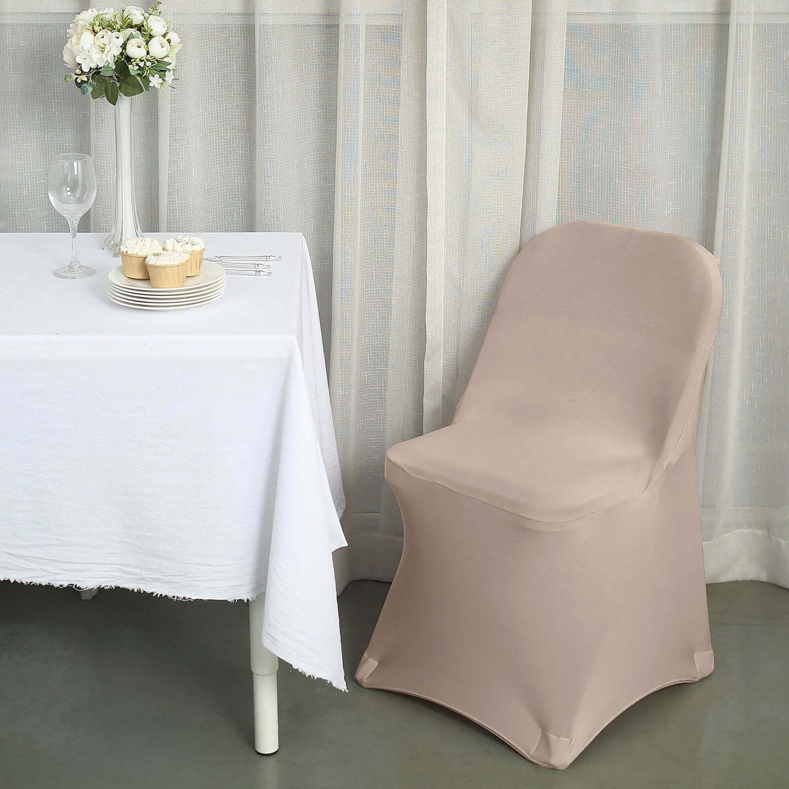 Hot Deal! Reusable & Wrinkle-Resistant 160GSM Nude Spandex Stretch Chair Cover for Folding Chairs