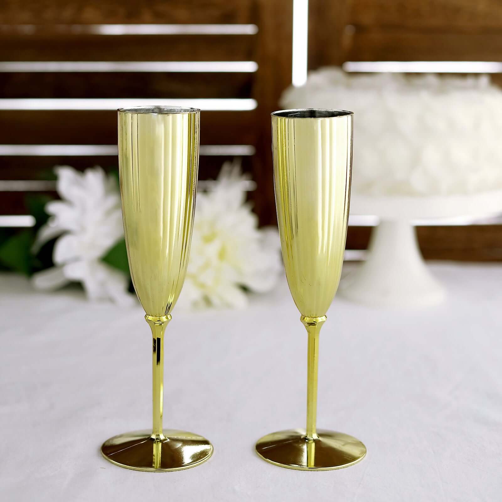 Hot Deal! 6-Pack Metallic Gold Plastic 5oz Disposable Champagne Flutes for Parties