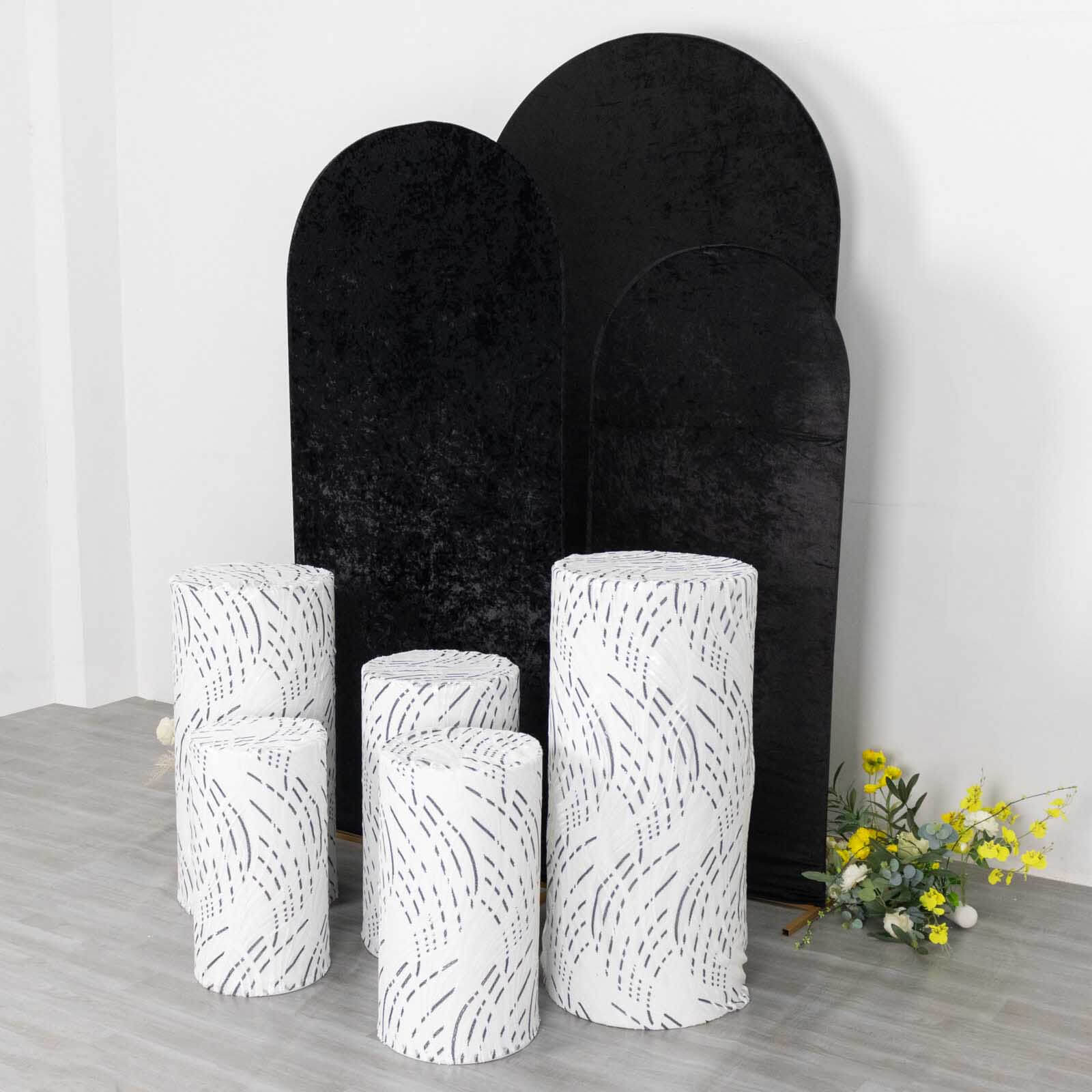 Hot Sale! Set of 5 Embroidered Sequin White Wave Mesh Cylinder Pedestal Stand Covers