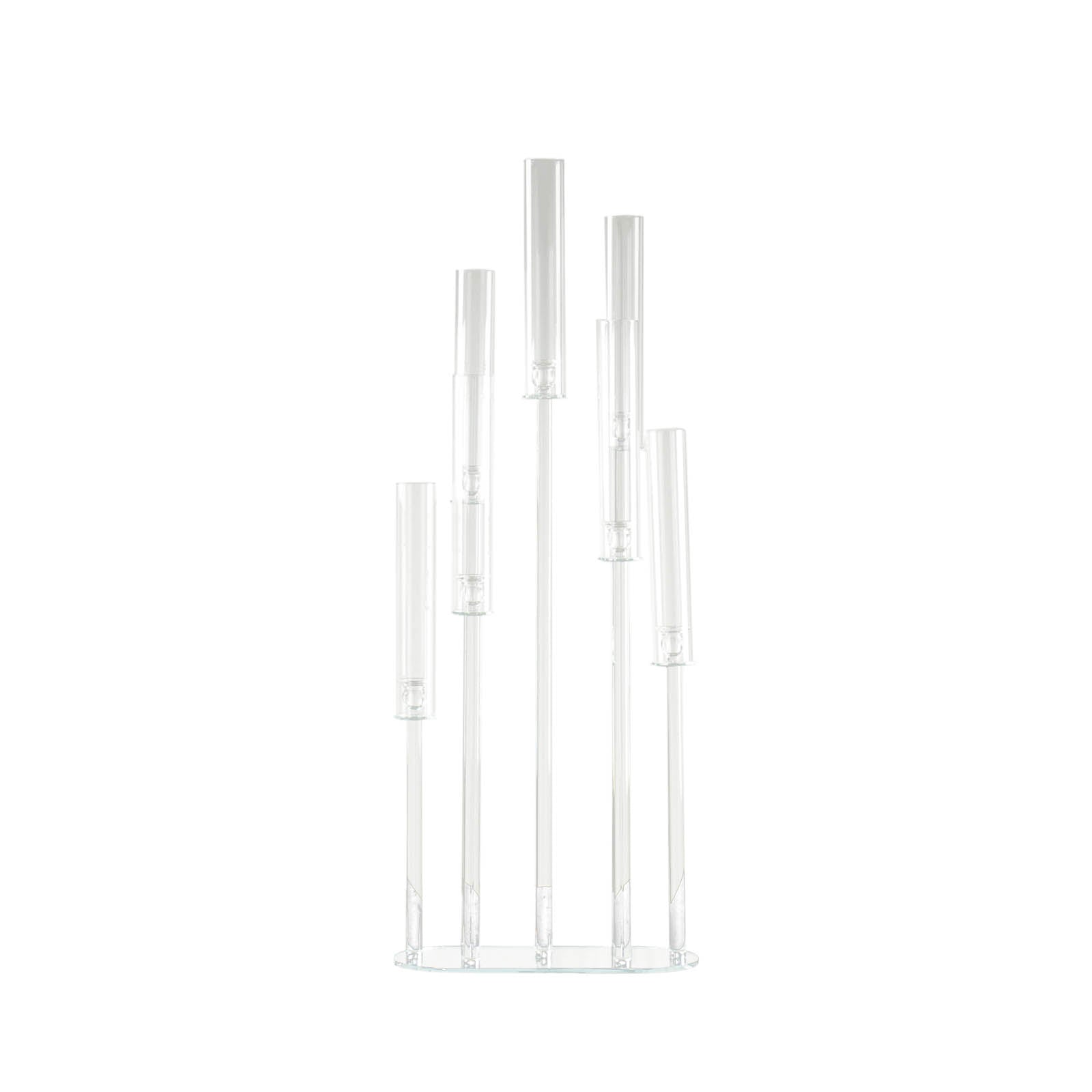 7-Arm Clear Crystal Candelabra with Hurricane Shades - Perfect Wedding Centerpiece