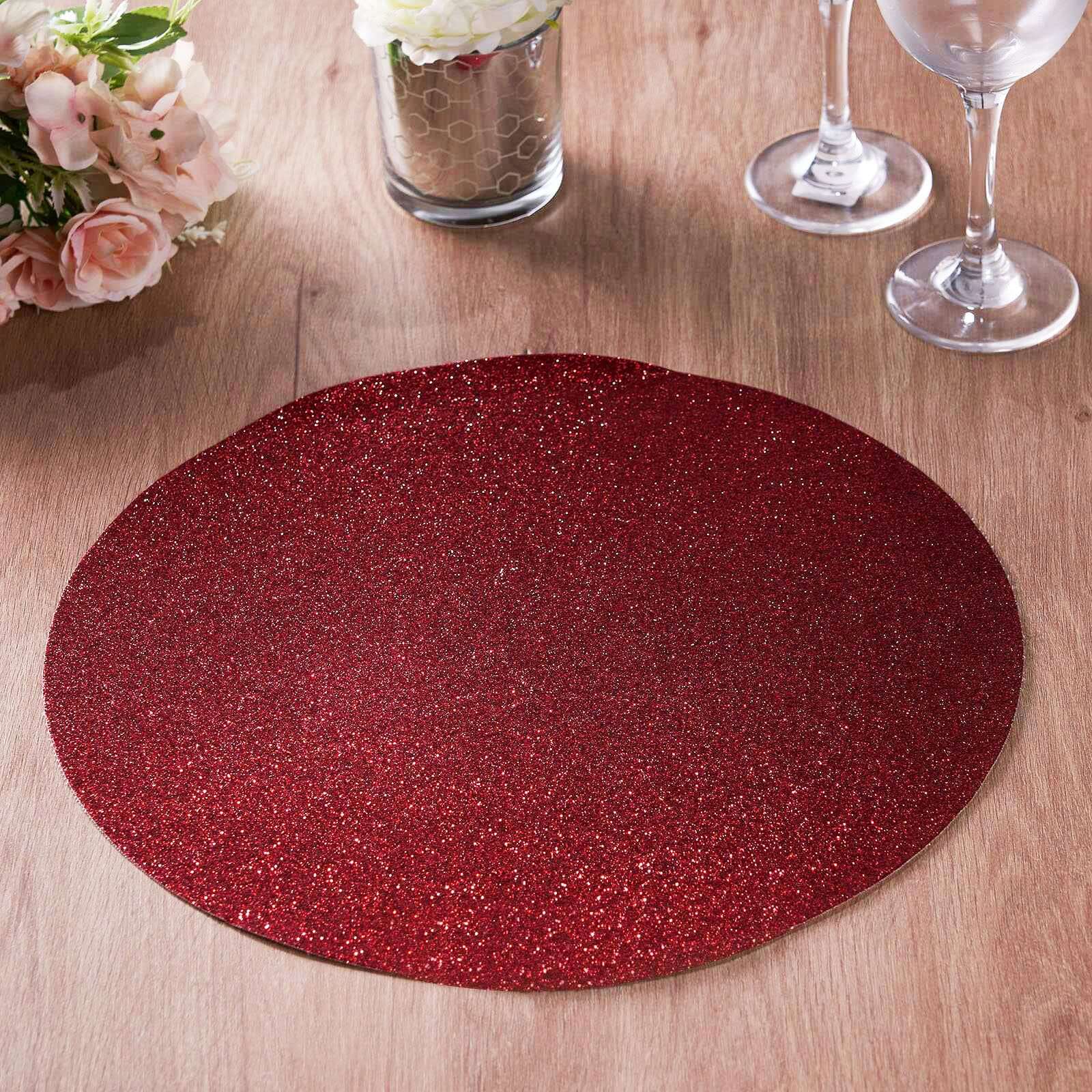 Hot! 6-Pack Burgundy Glitter Oval Non-Slip Dining Placemats 12x18