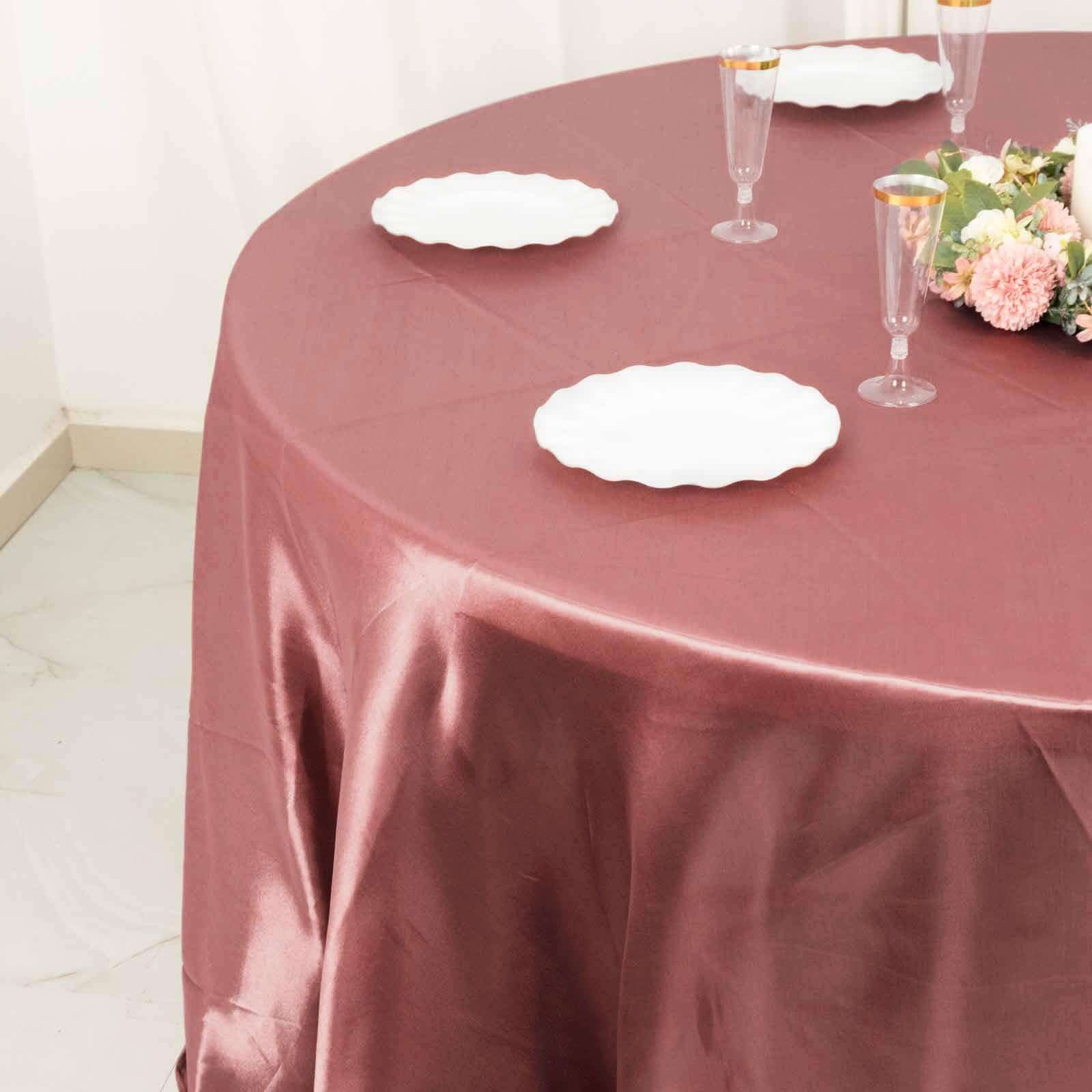 Hot Sale! Stylish Seamless 120-Inch Round Satin Tablecloth in Cinnamon Rose Color