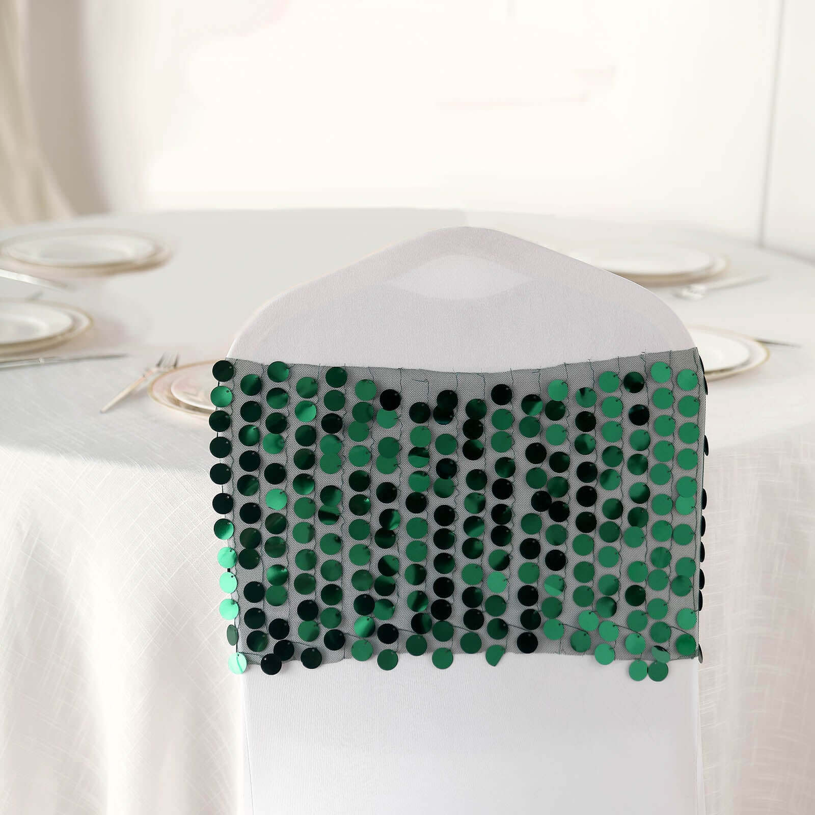 5-Pack Hunter Emerald Green Payette Sequin Chair Sash Bands - Ideal Decor for Weddings & Gatherings