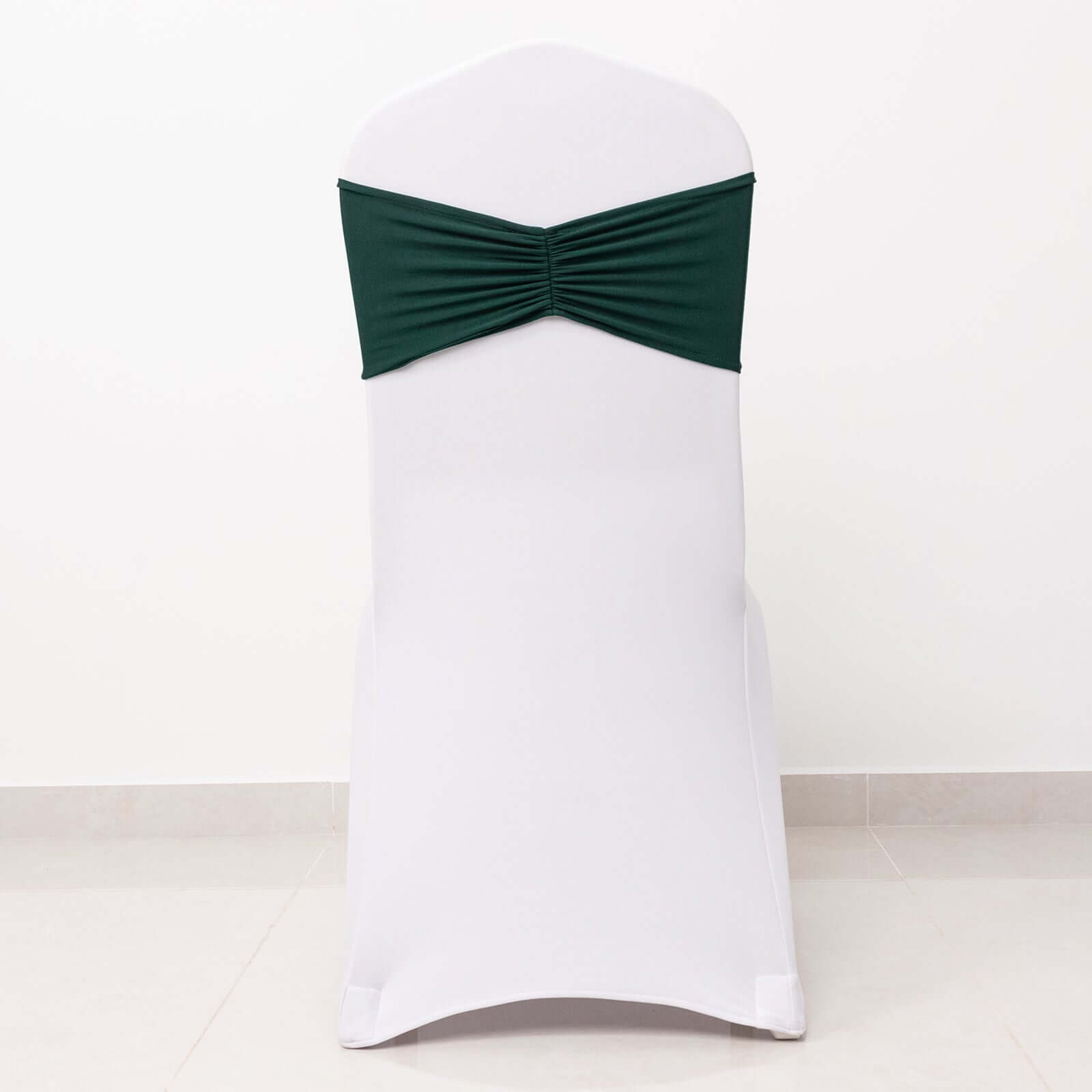 5-Piece Hunter Emerald Green Spandex Ruffled Chair Sashes - Wide Stretch Bands, 8x13