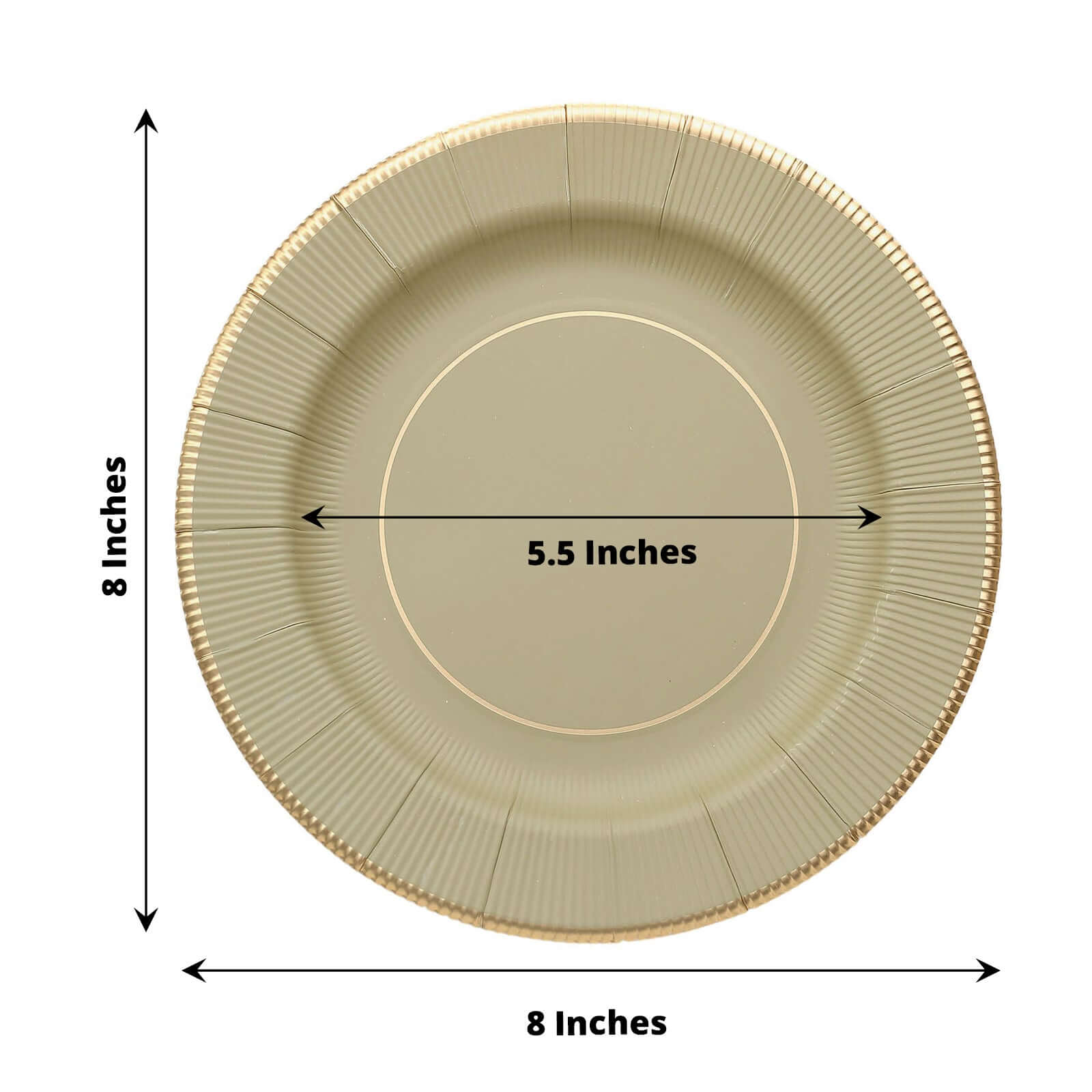 25-Pack Disposable 8-Inch Round Khaki Sunray Dessert Plates with Gold Rim - Heavy Duty 350GSM