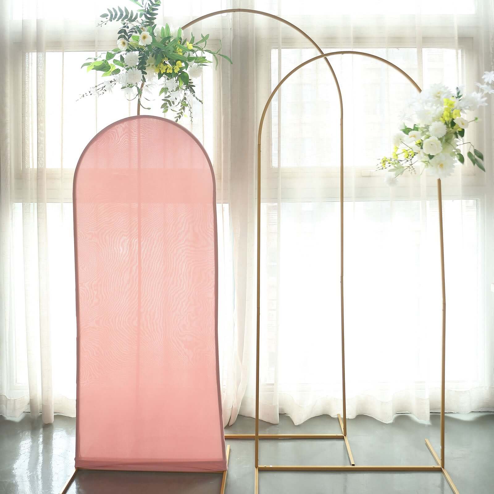 5ft Double - sided Matte Dusty Rose Spandex Fitted Cover for Round - top Wedding Arch