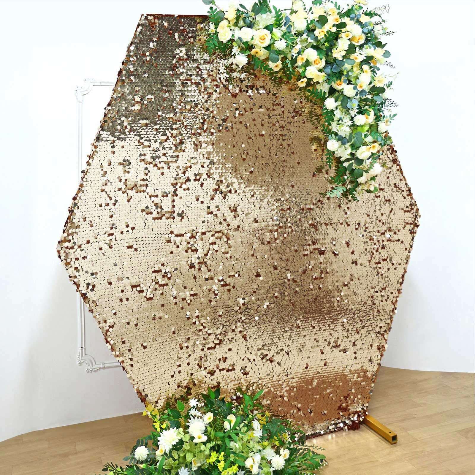 Hot! 8ft x 7ft Gold Payette Sequin Sparkly Hexagon Backdrop Cover