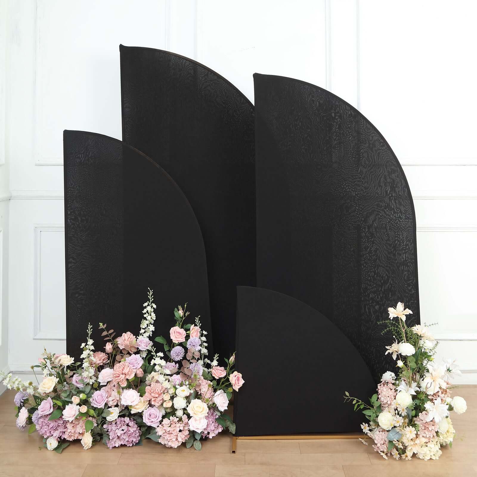 Hot Deal! Set of 4 Custom-Fitted Matte Black Spandex Half Moon Wedding Arch Backdrop Covers in 4 Sizes