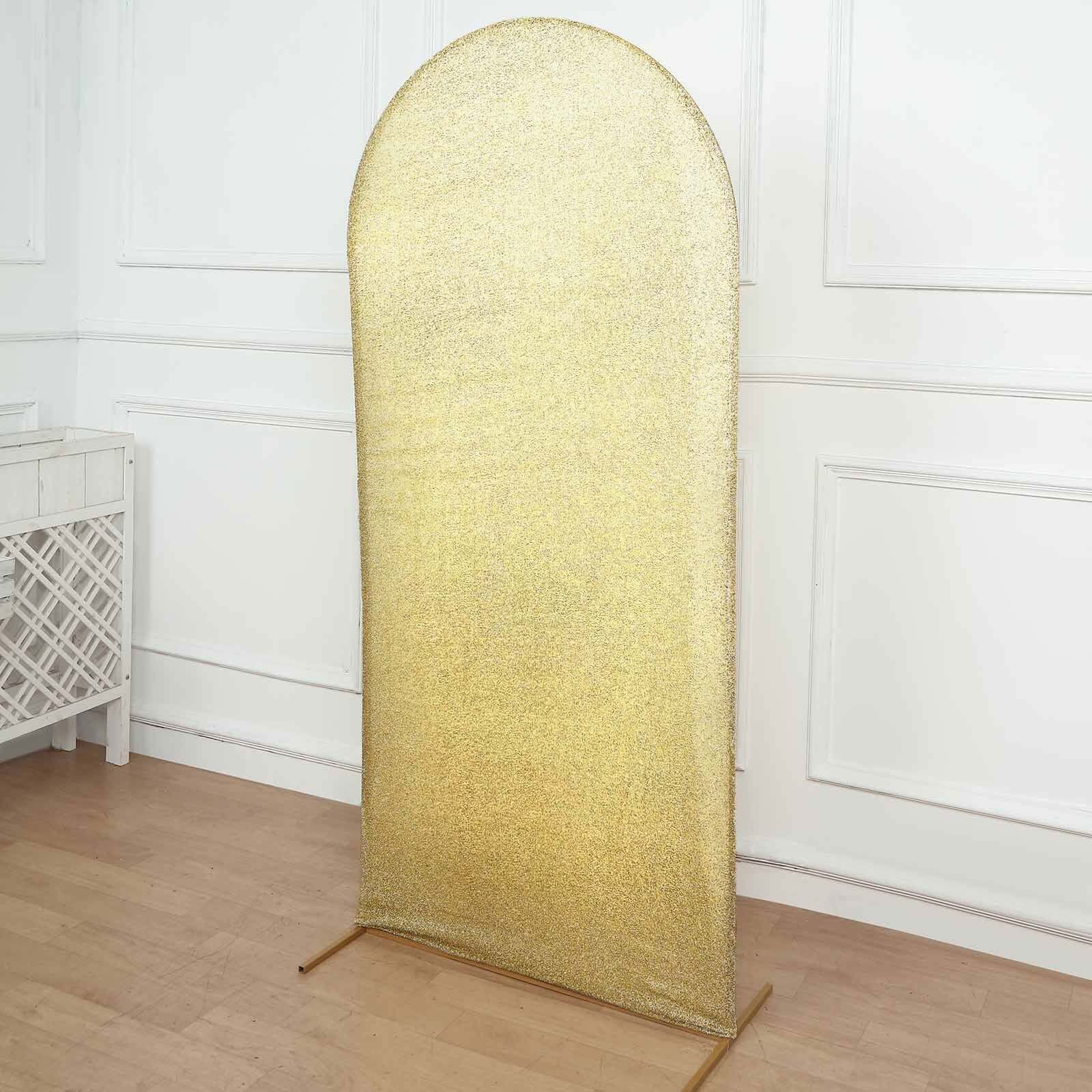 6ft Champagne Shimmer Tinsel Spandex Cover for Fitted Round Top Wedding Arch Stand