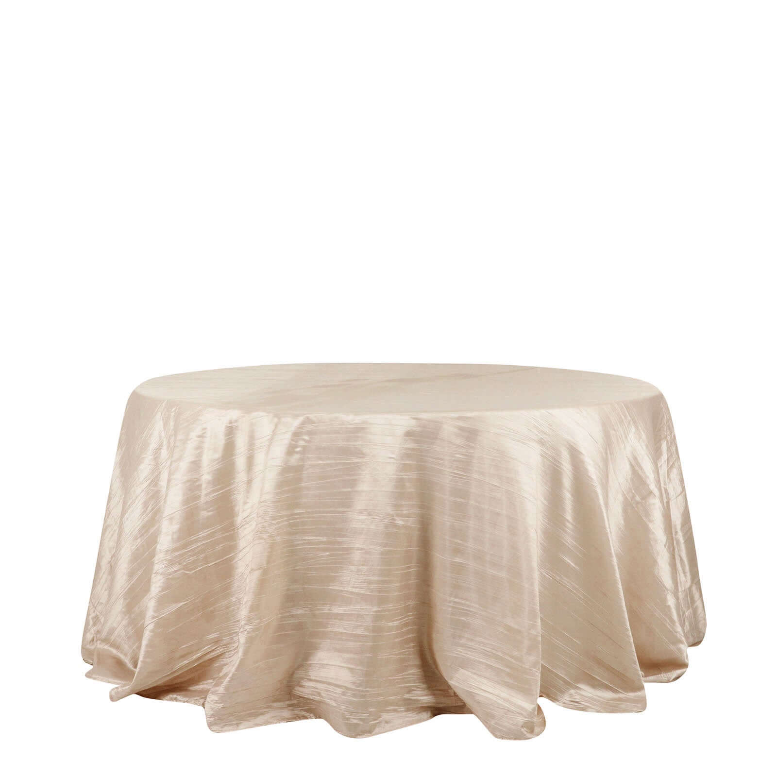Beige Seamless Accordion Crinkle 132-Inch Taffeta Round Tablecloth