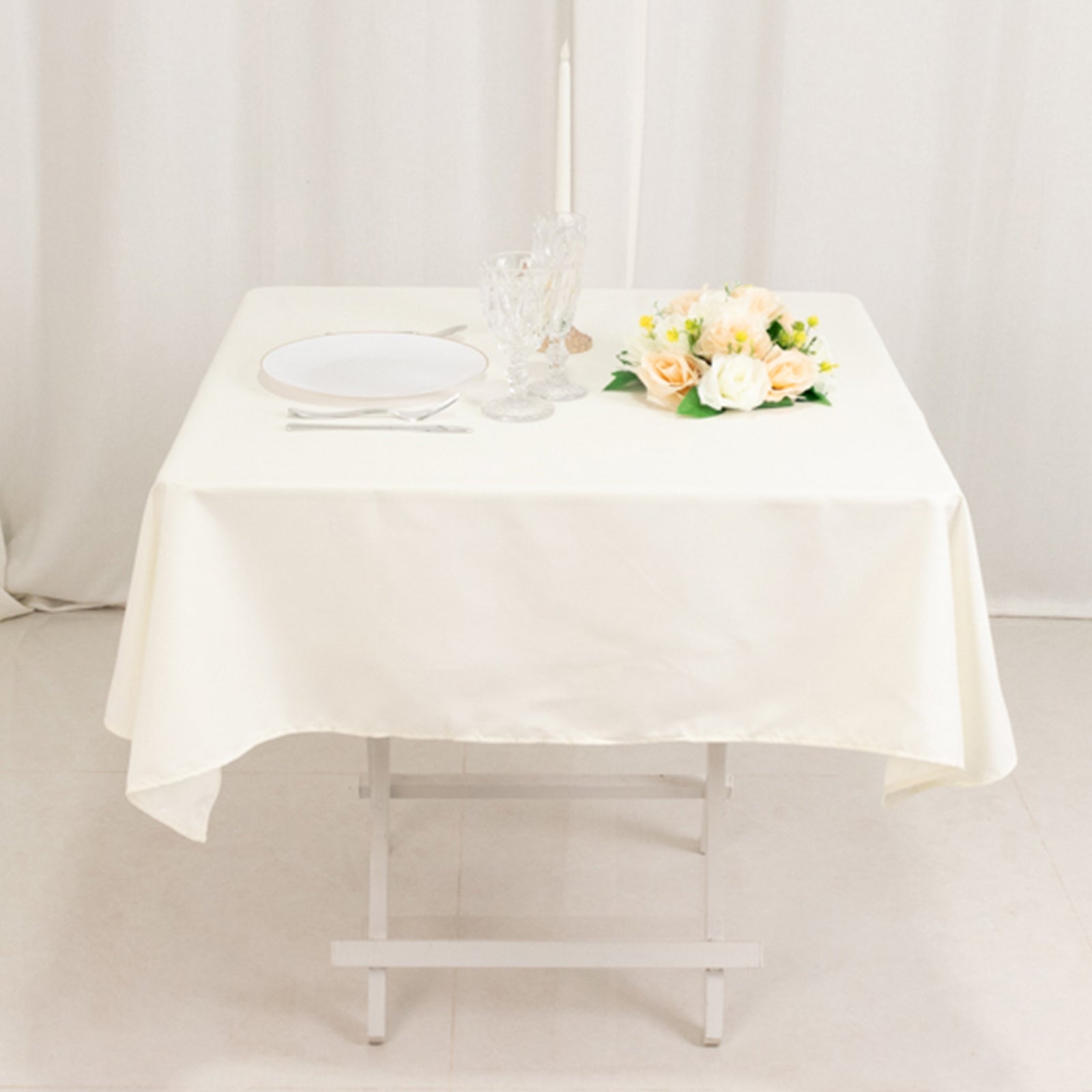 Wrinkle-Resistant Ivory Cotton Blend 54x54 Square Tablecloth for Various Events