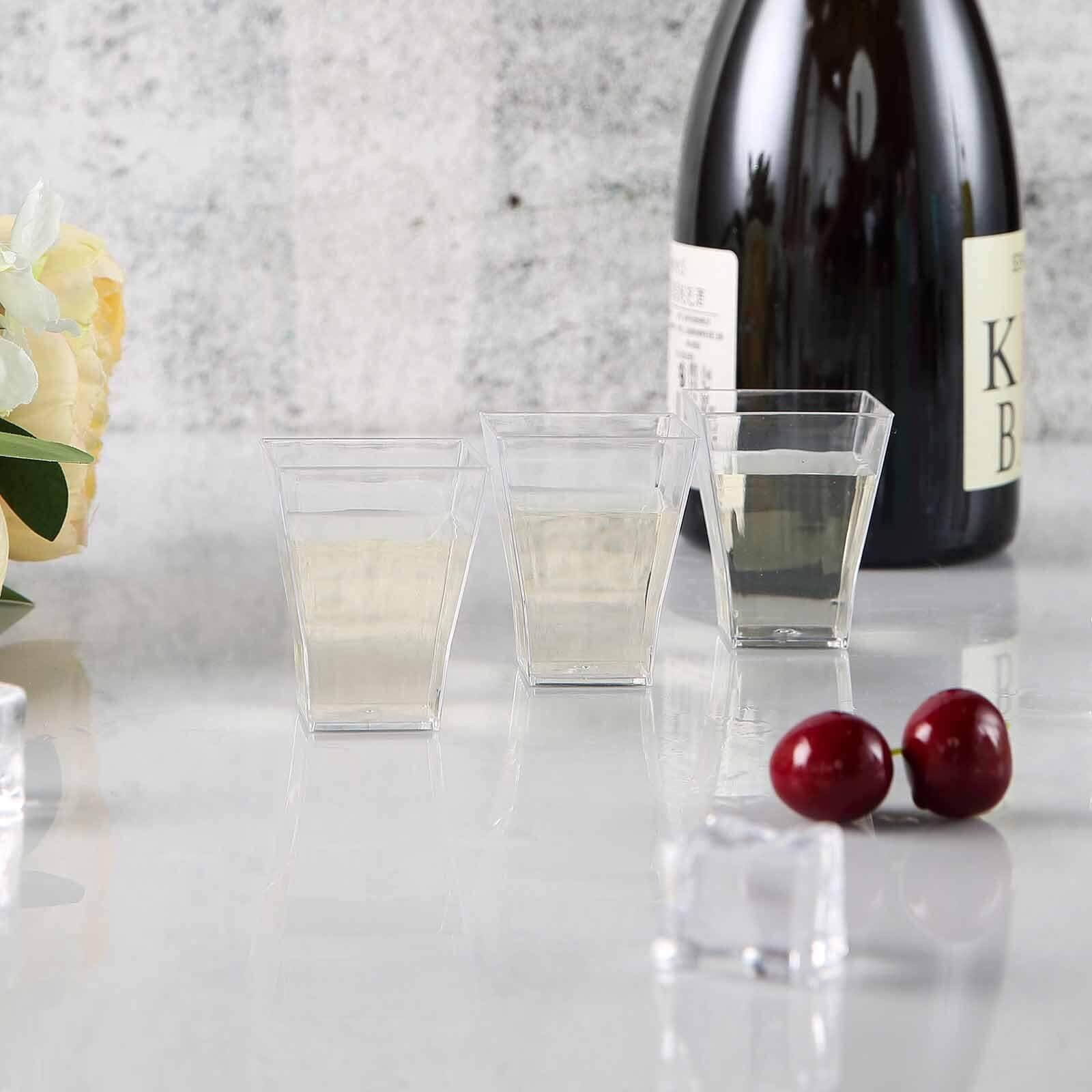 24-Piece Set of Clear Plastic Square Shot Glasses - 2oz Durable Disposable Drinks Glasses
