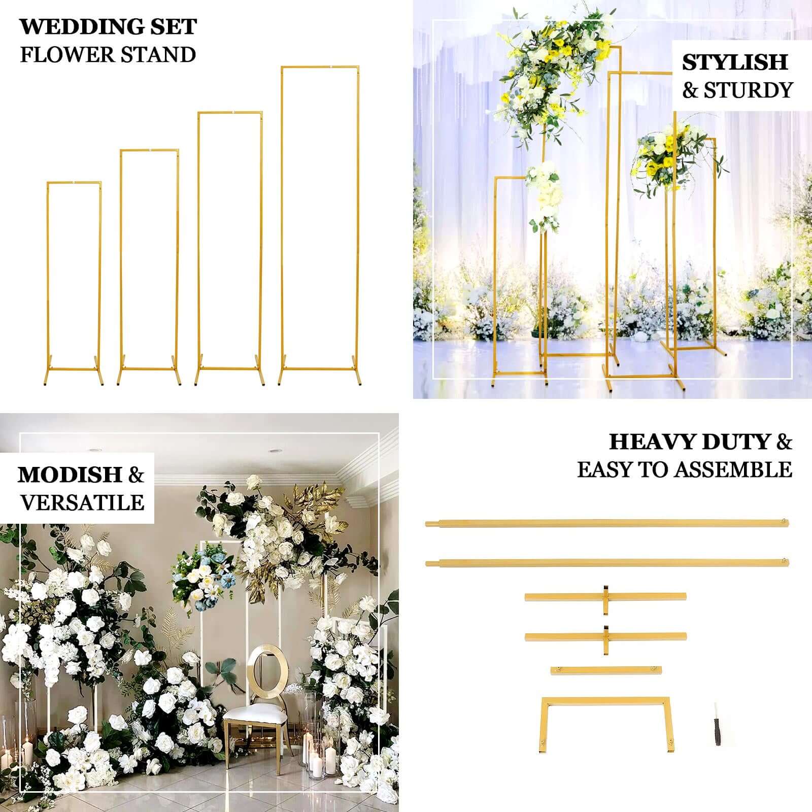 Discount! 4.5ft Slim Gold Metal Rectangular Wedding Arch Backdrop Stand for Floral Display