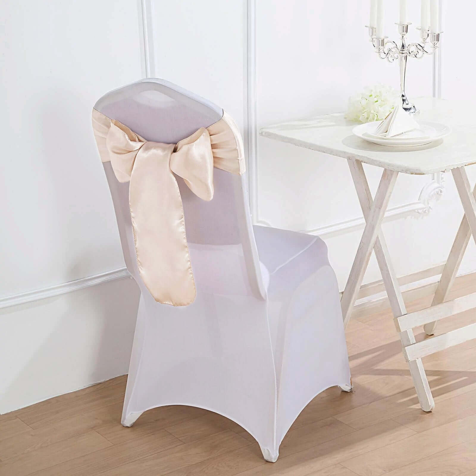 Hot Sale! 5-Piece Set of Beige Satin Chair Sashes with Shiny Finish, 6x106 Inches