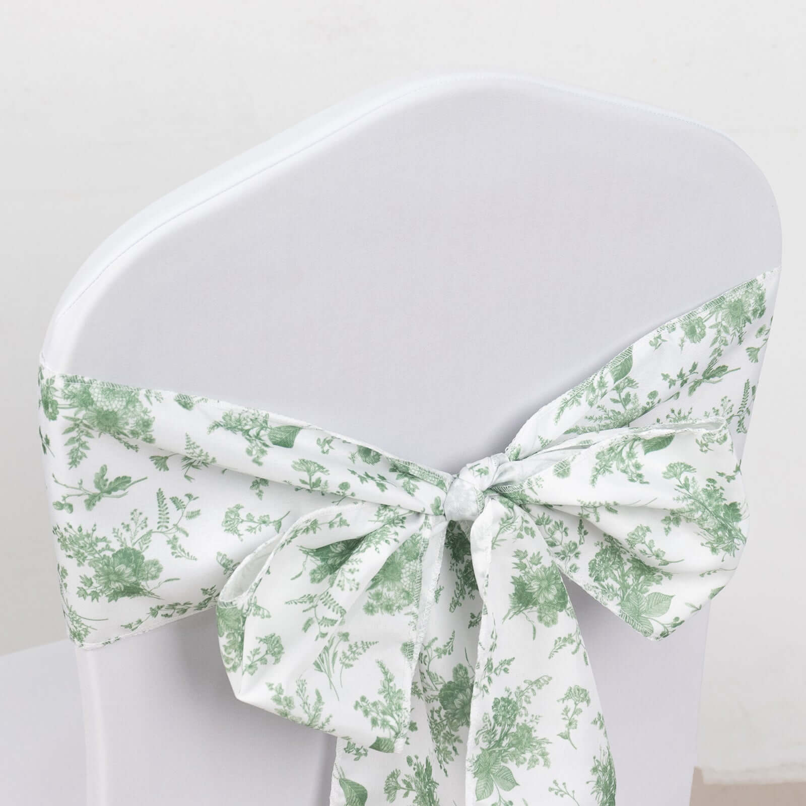 5-Pack French Toile Floral Polyester Chair Sashes in Dusty Sage Green - Stylish, Durable & Reusable