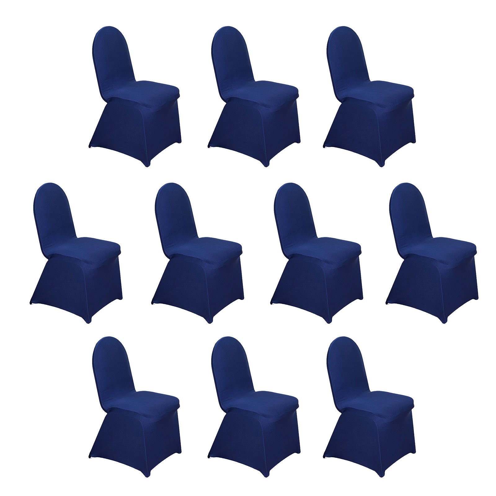 Hot Deal! 10-Piece Set of Navy Blue Spandex Banquet Chair Covers - Durable & Reusable