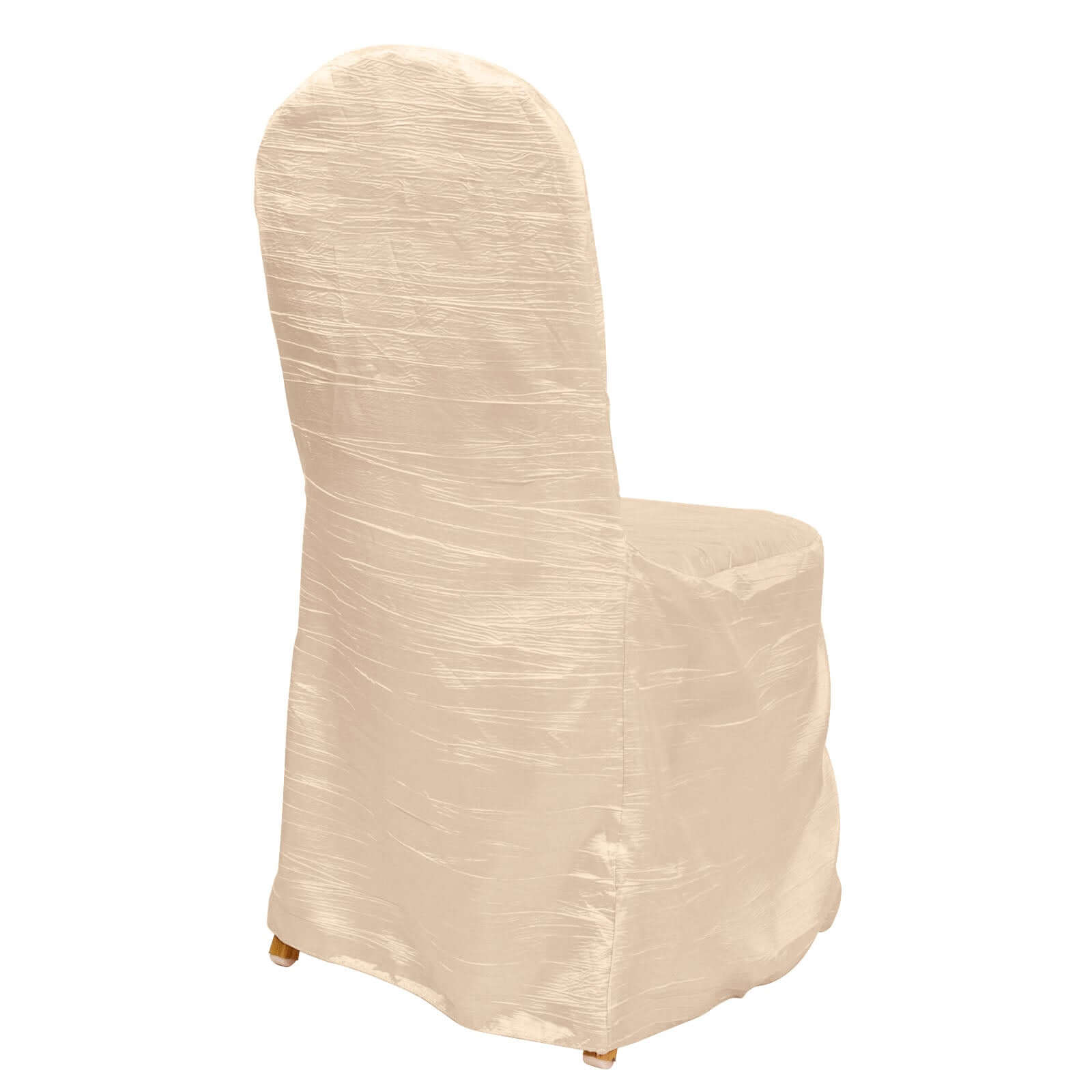 Beige Reusable Crinkle Crushed Taffeta Chair Cover for Banquet Chairs - Great Value!
