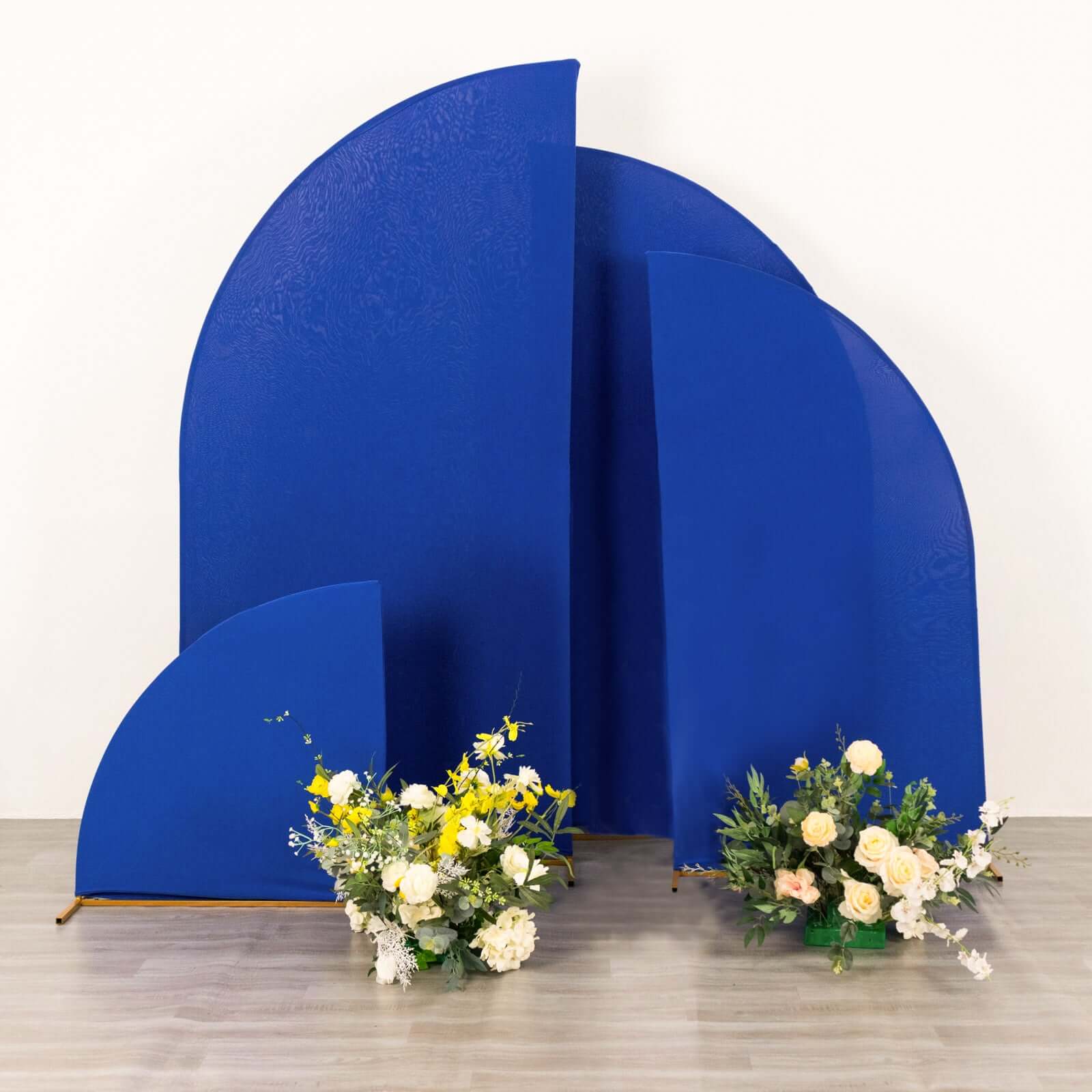 Set of 4 Custom-Fitted Matte Royal Blue Spandex Half Moon Wedding Arch Backdrop Covers - 2.5ft, 5ft, 6ft, 7ft