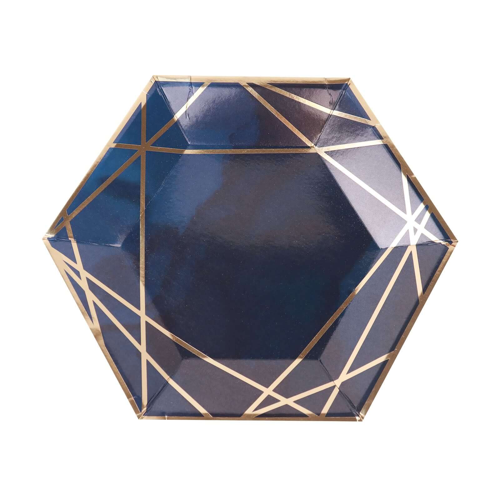 25-Pack Navy Blue & Gold Geometric Hexagon Disposable Paper Appetizer & Salad Dessert Plates