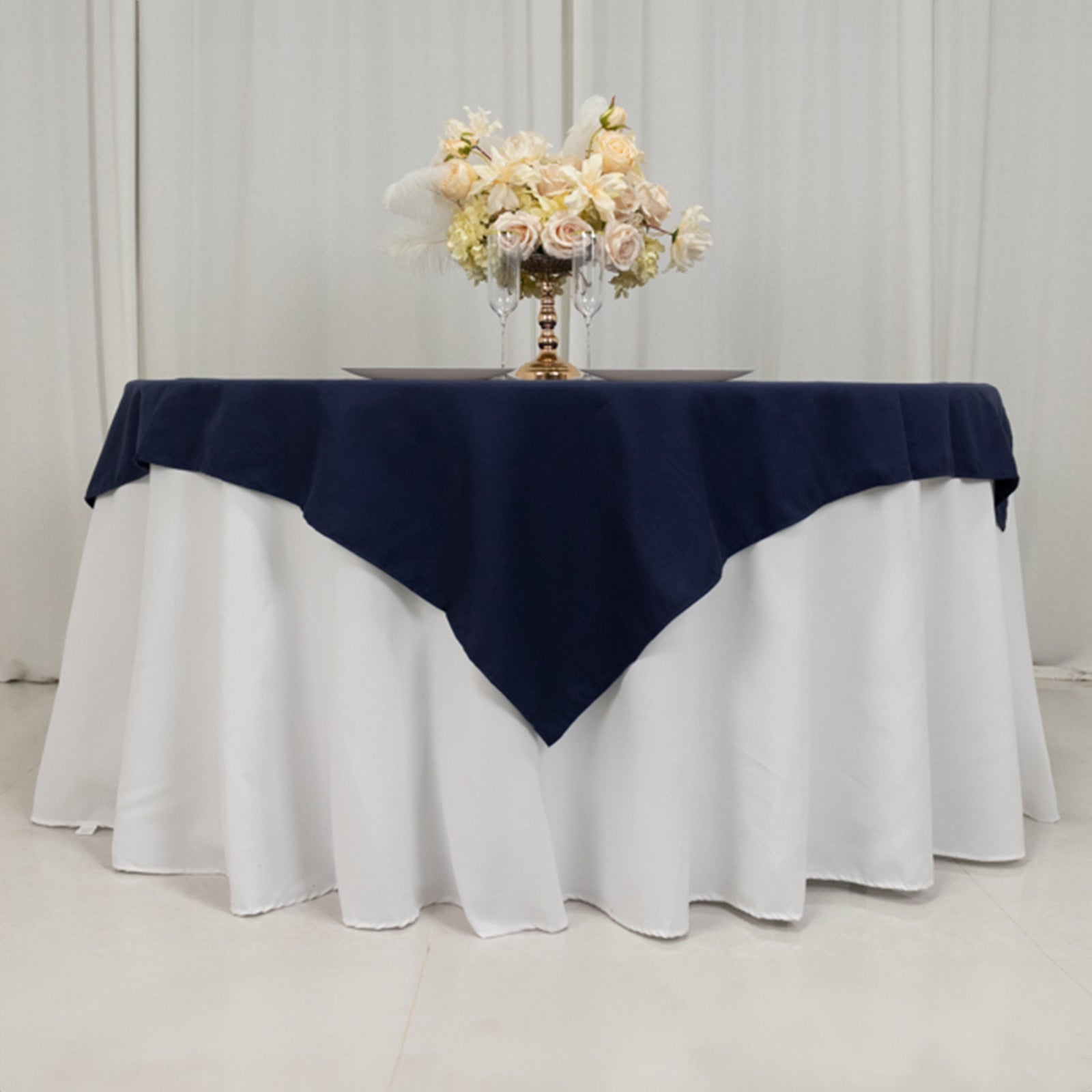Wrinkle-Resistant Navy Cotton Blend 54x54 Square Table Overlay Table Topper