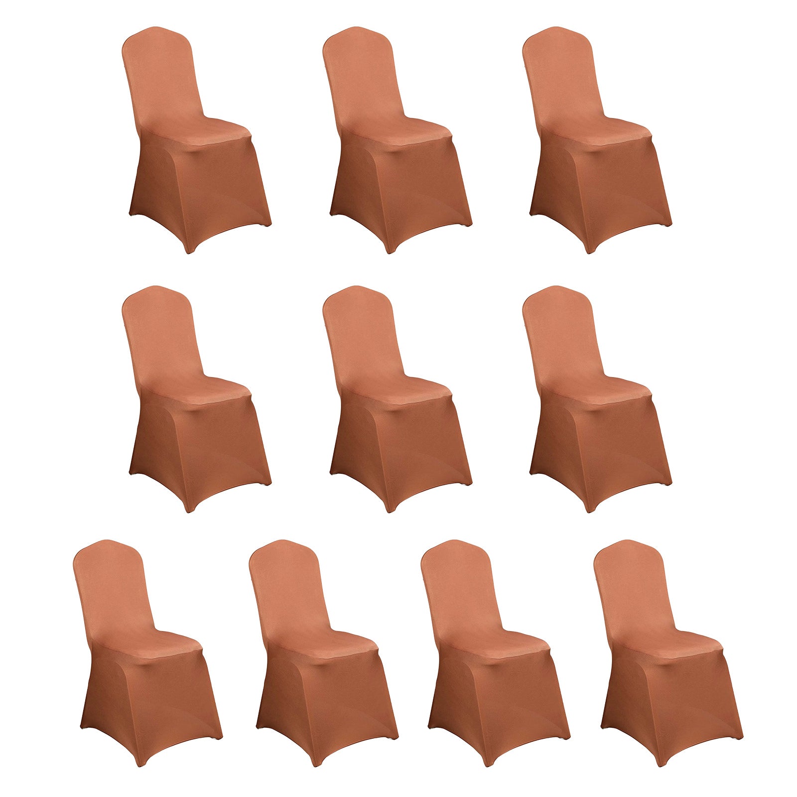 10-Piece Set of Durable Terracotta (Rust) Spandex Stretch Chair Covers for Banquets