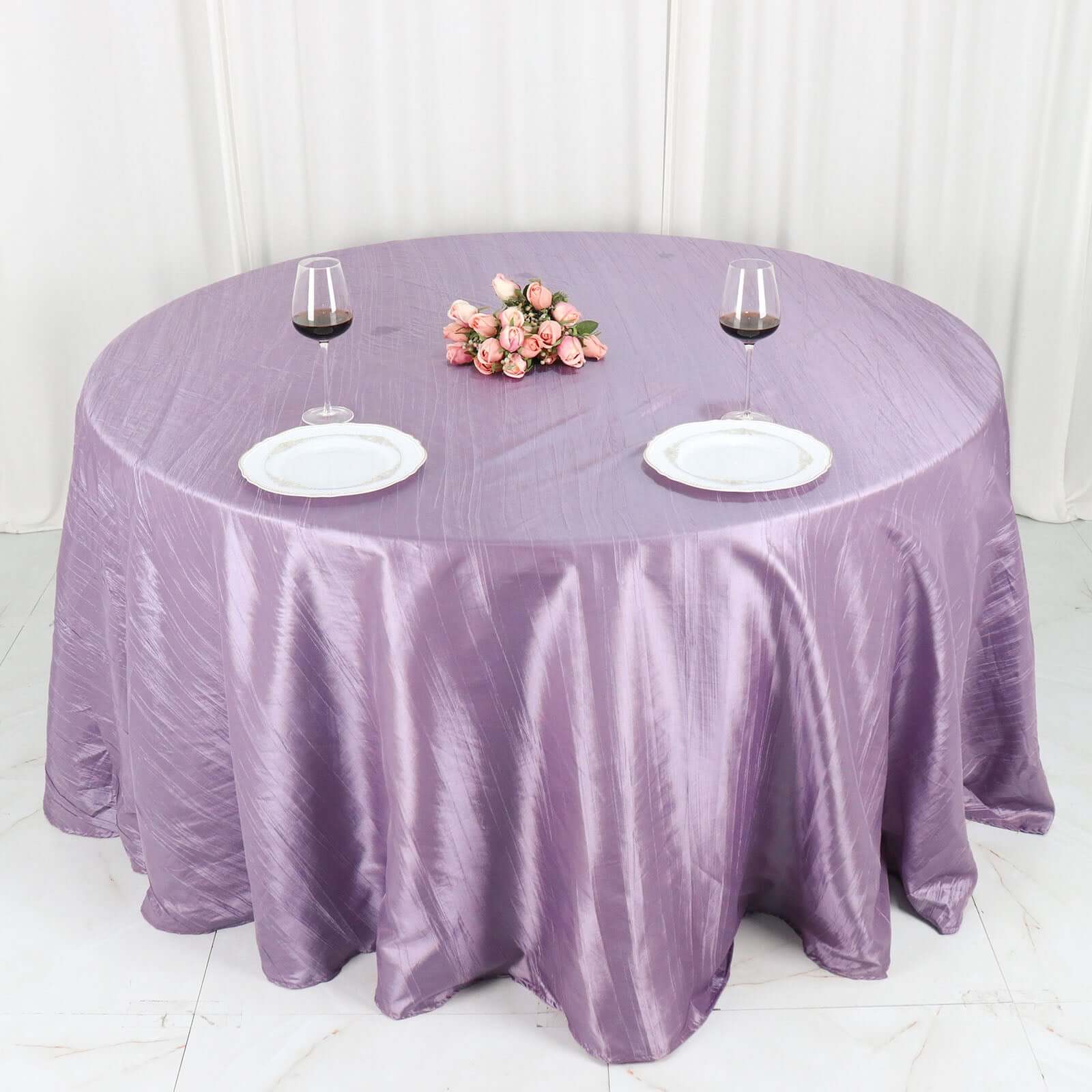 Seamless Crinkle Taffeta 132' Round Tablecloth in Violet Amethyst