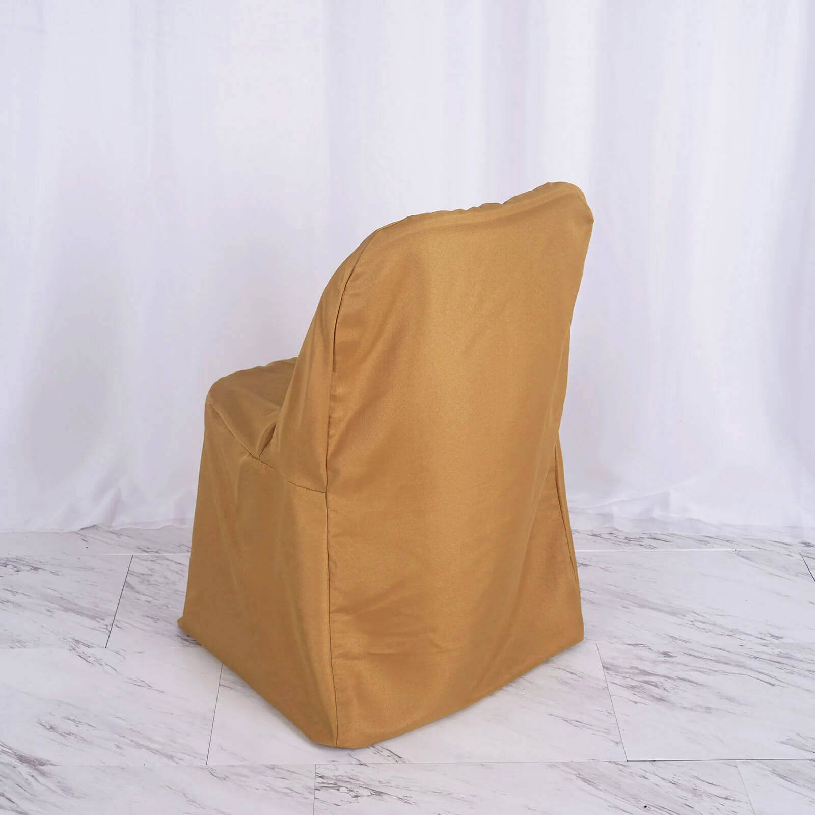 10-Piece Set of Gold Polyester Slip-On Chair Covers for Folding Chairs - Wrinkle-Free & Stain-Resistant