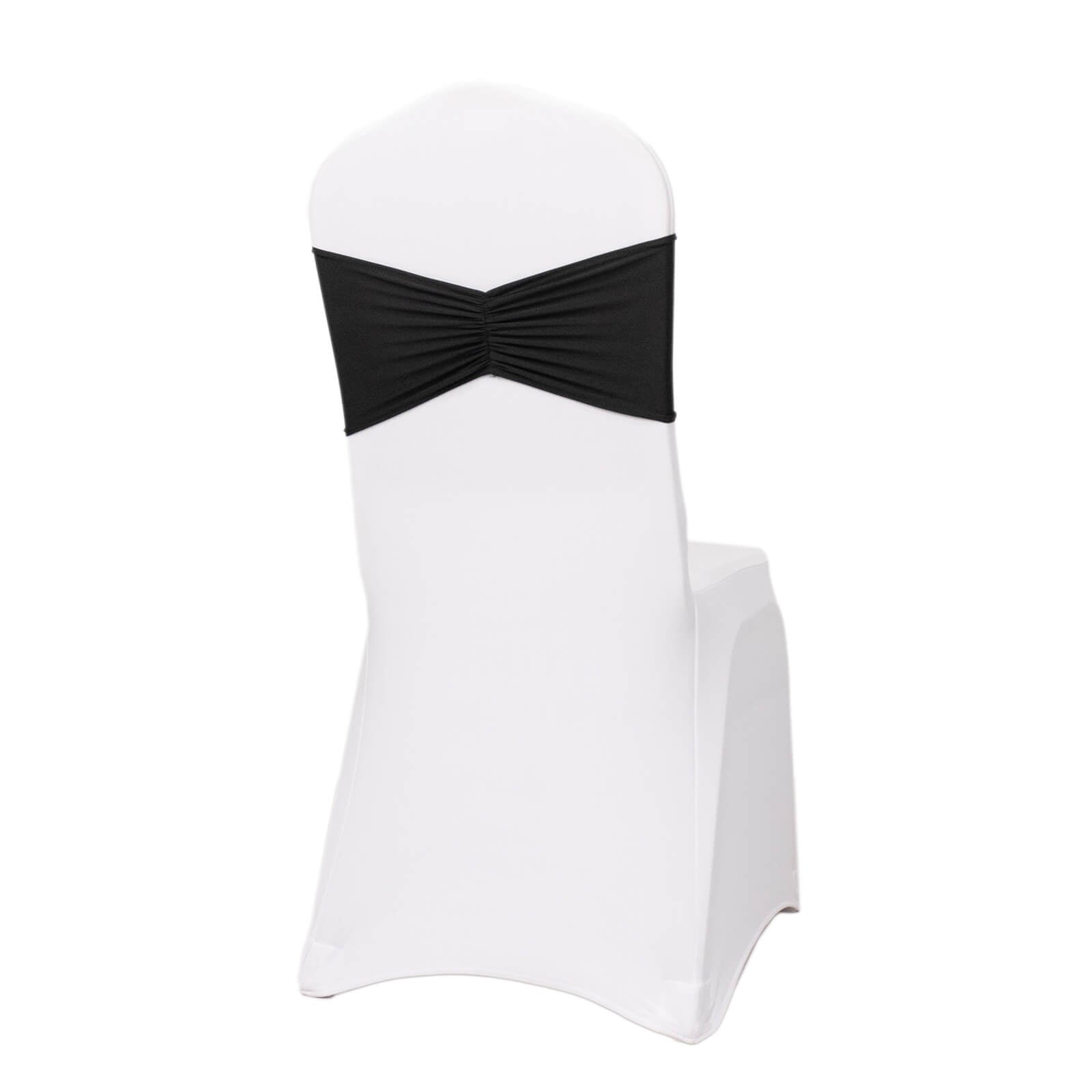 5-Pack Black Ruffled Spandex Chair Sashes - Wide, Stretchable and Easy-to-Use Decor Bands