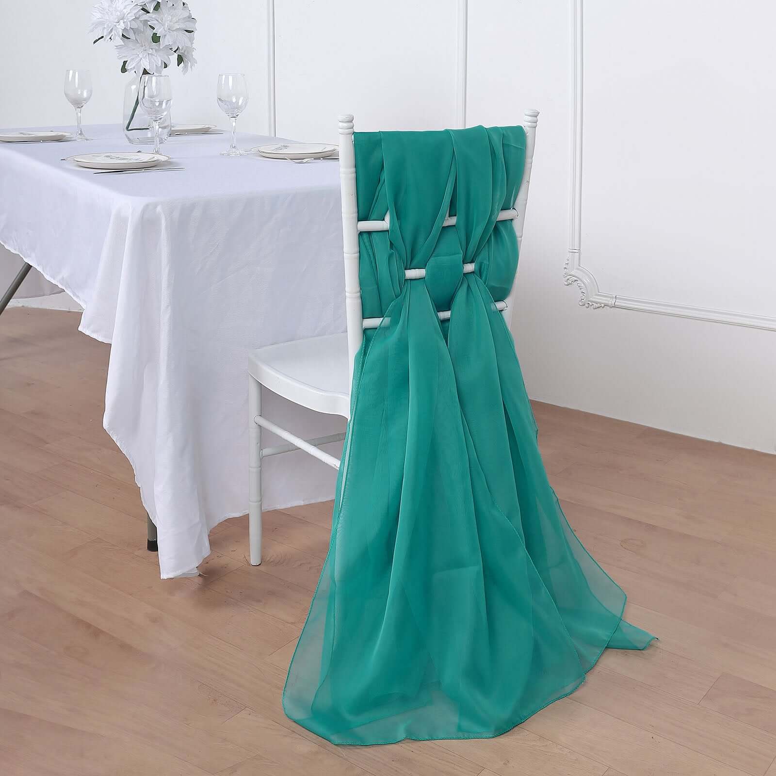 5-Piece Set of Turquoise Premium Chiffon Chair Sashes - Soft, Lightweight Designer Bows 22x78