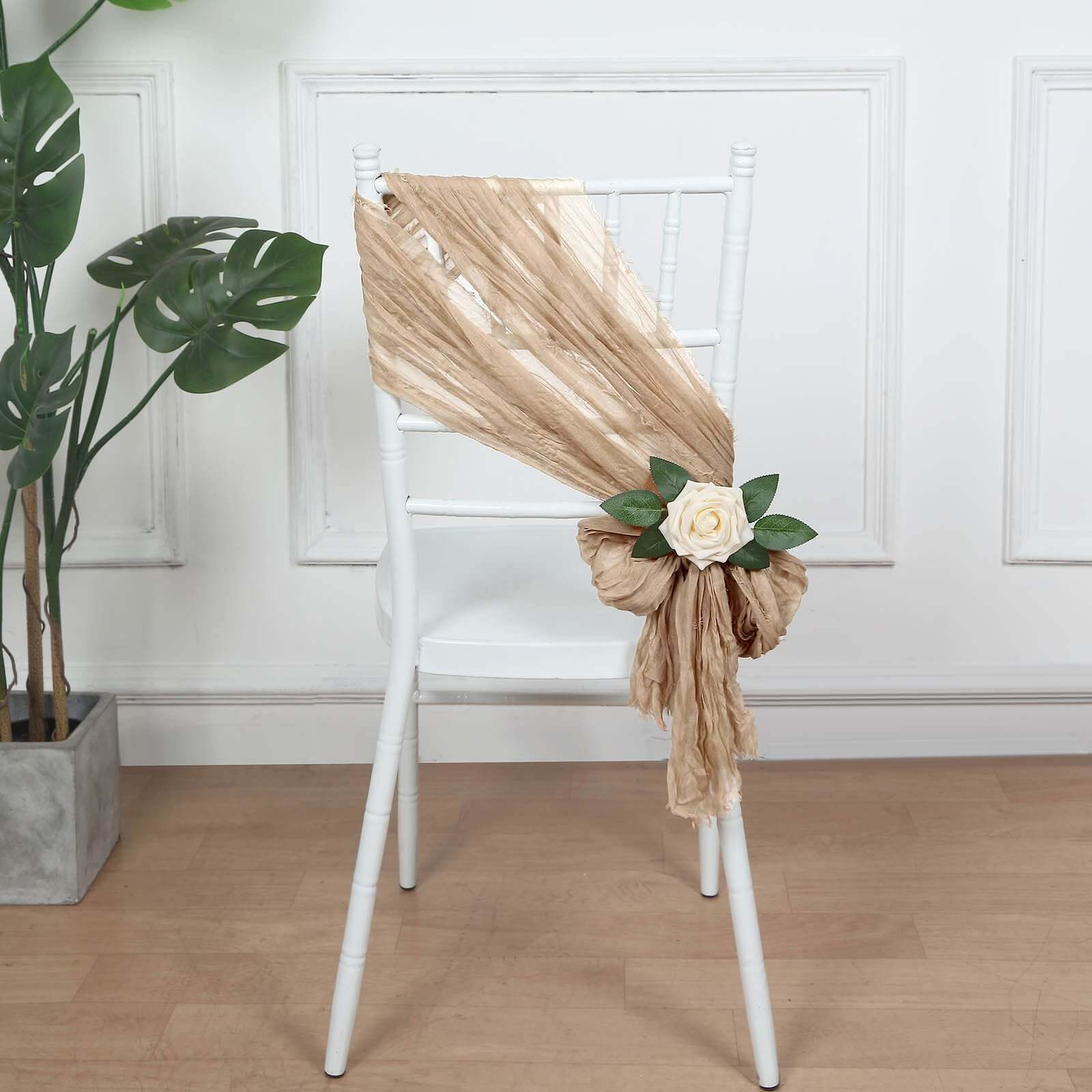 5-Pack Beige Cheesecloth Chair Sashes - Perfect Boho Decor for Events