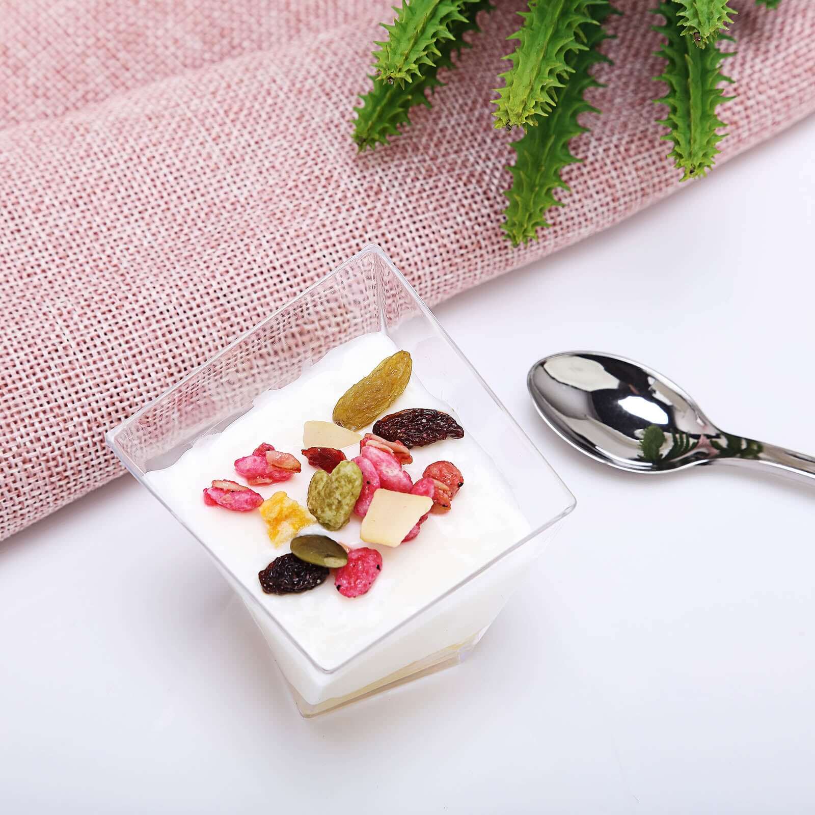 50-Pack 2oz Durable Disposable Clear Square Twist Plastic Dessert Cups for Parties