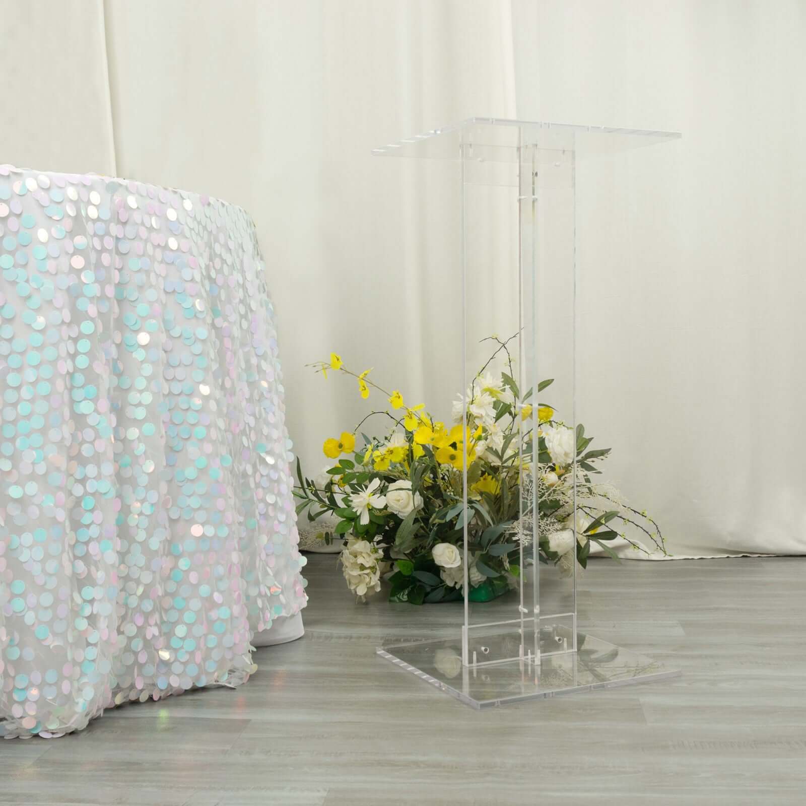 Clear Acrylic Flower Pedestal Display Stand with Square Bases - 10mm Thick, 32" Tall