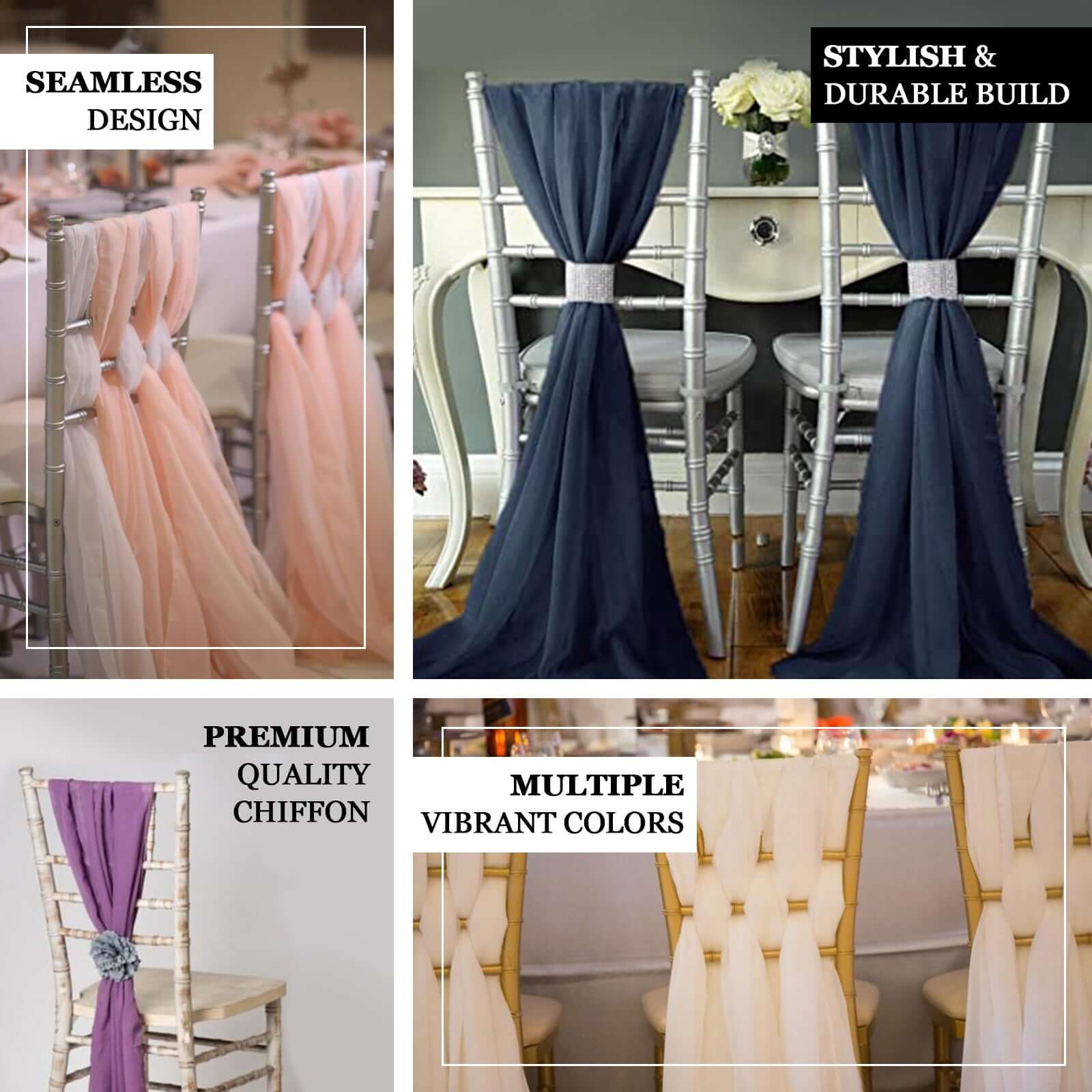Set of 5 Premium Beige Chiffon Chair Sashes - Soft, Lightweight Designer Bows 22x78