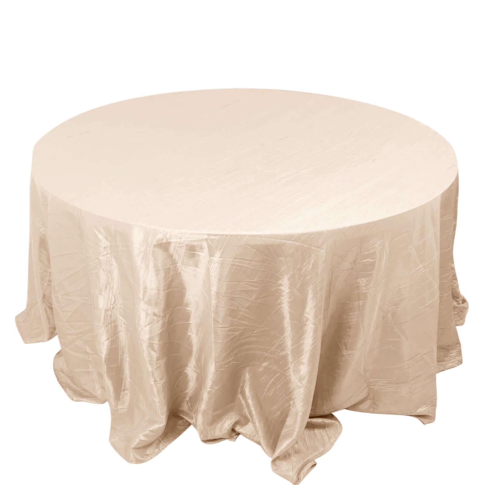 Beige Seamless Accordion Crinkle 132-Inch Taffeta Round Tablecloth