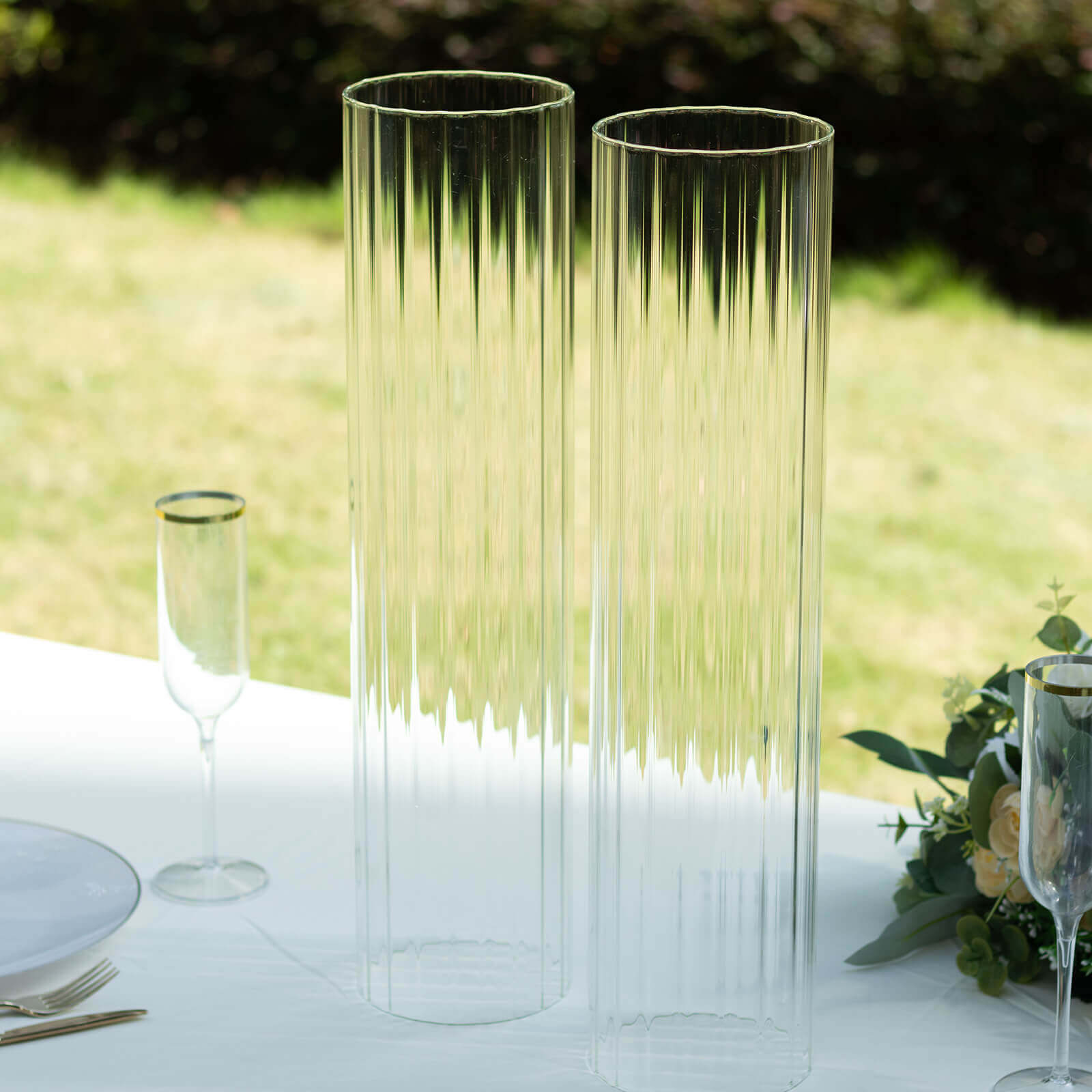 Hot Deal! 2-Pack 20" Clear Ribbed Glass Hurricane Shades for Stylish Candle Holders