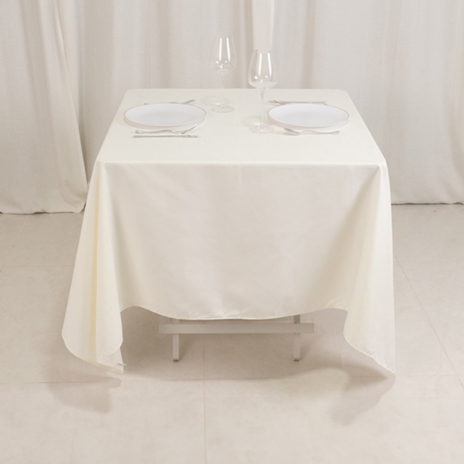 Wrinkle-Resistant Ivory 70x70 Square Cotton Blend Tablecloth