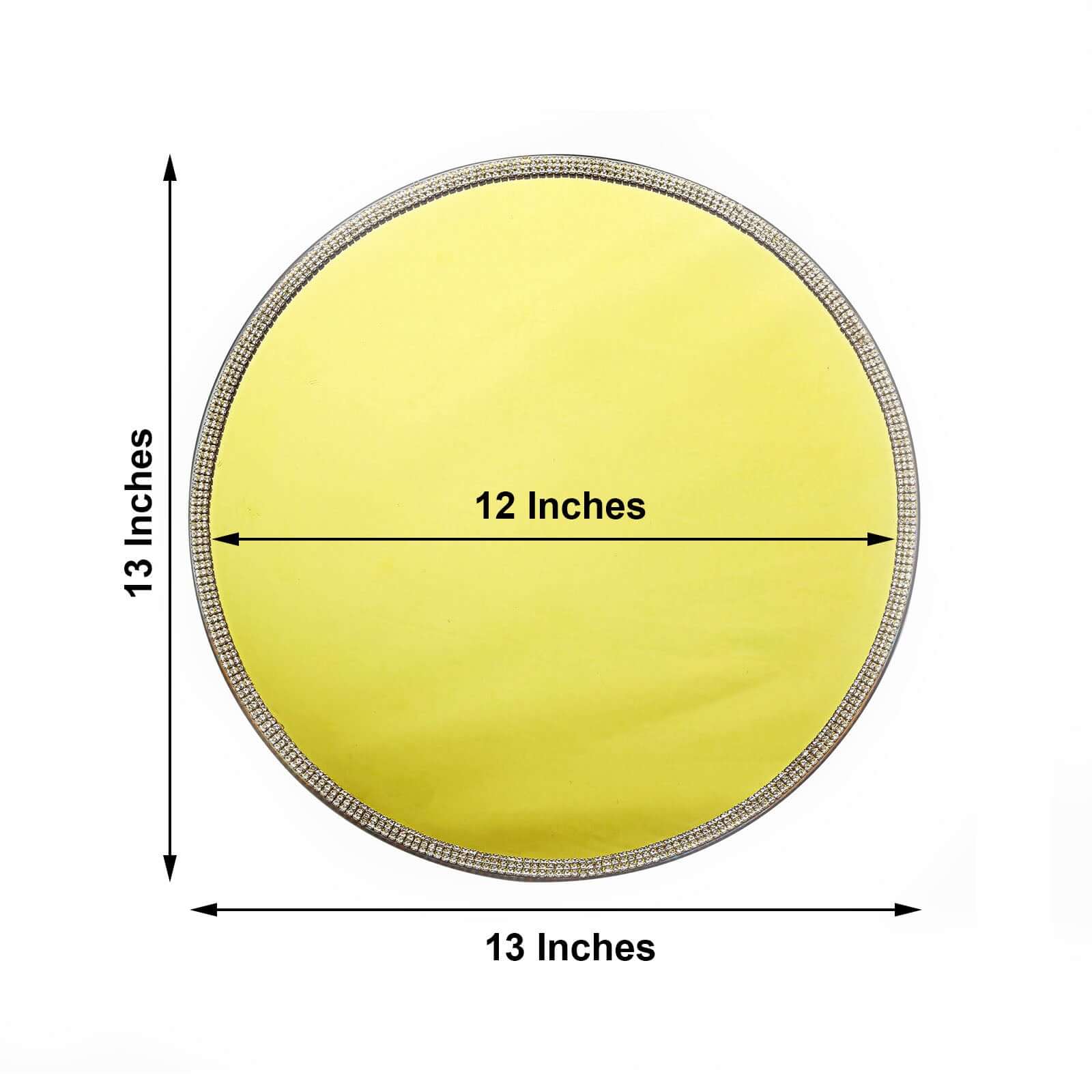 Hot Sale! 2-Pack 13-Inch Round Glass Charger Plates with Metallic Gold Mirror Rhinestone Rim for Decor