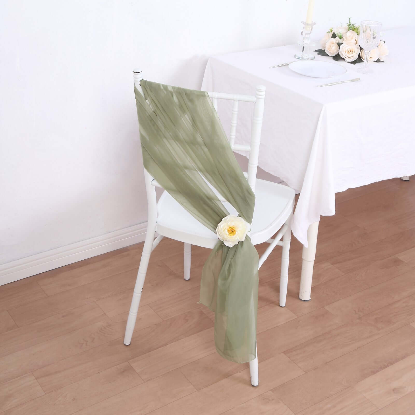 Special Offer! 5-Piece Premium Dusty Sage Green Chiffon Chair Sashes - Soft, Lightweight Designer Bows (22x78)
