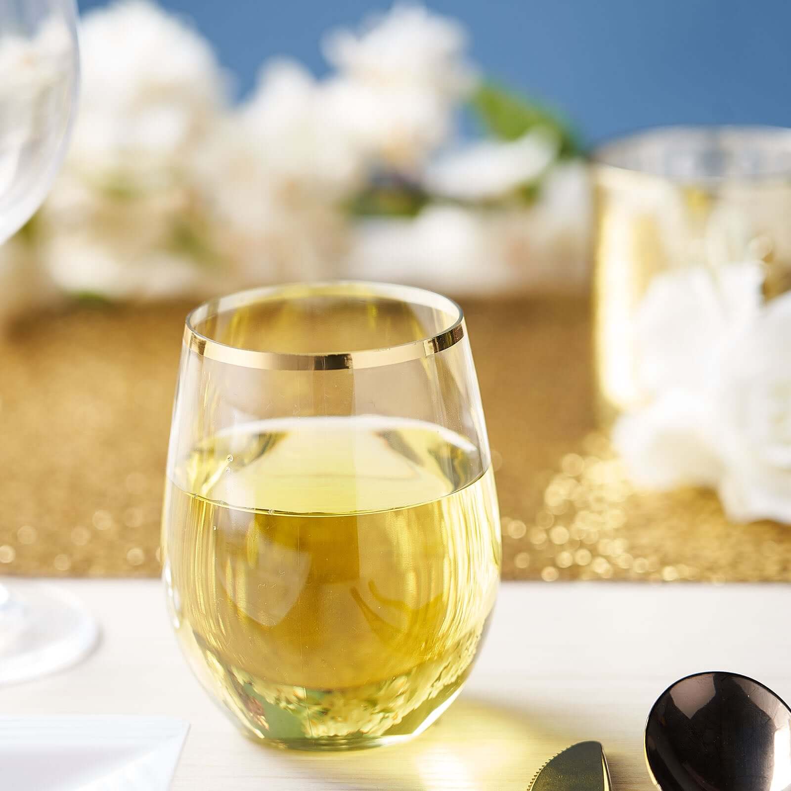 12-Pack Reusable 12oz Clear Plastic Wine Tumblers with Gold Rim - Ideal for Events