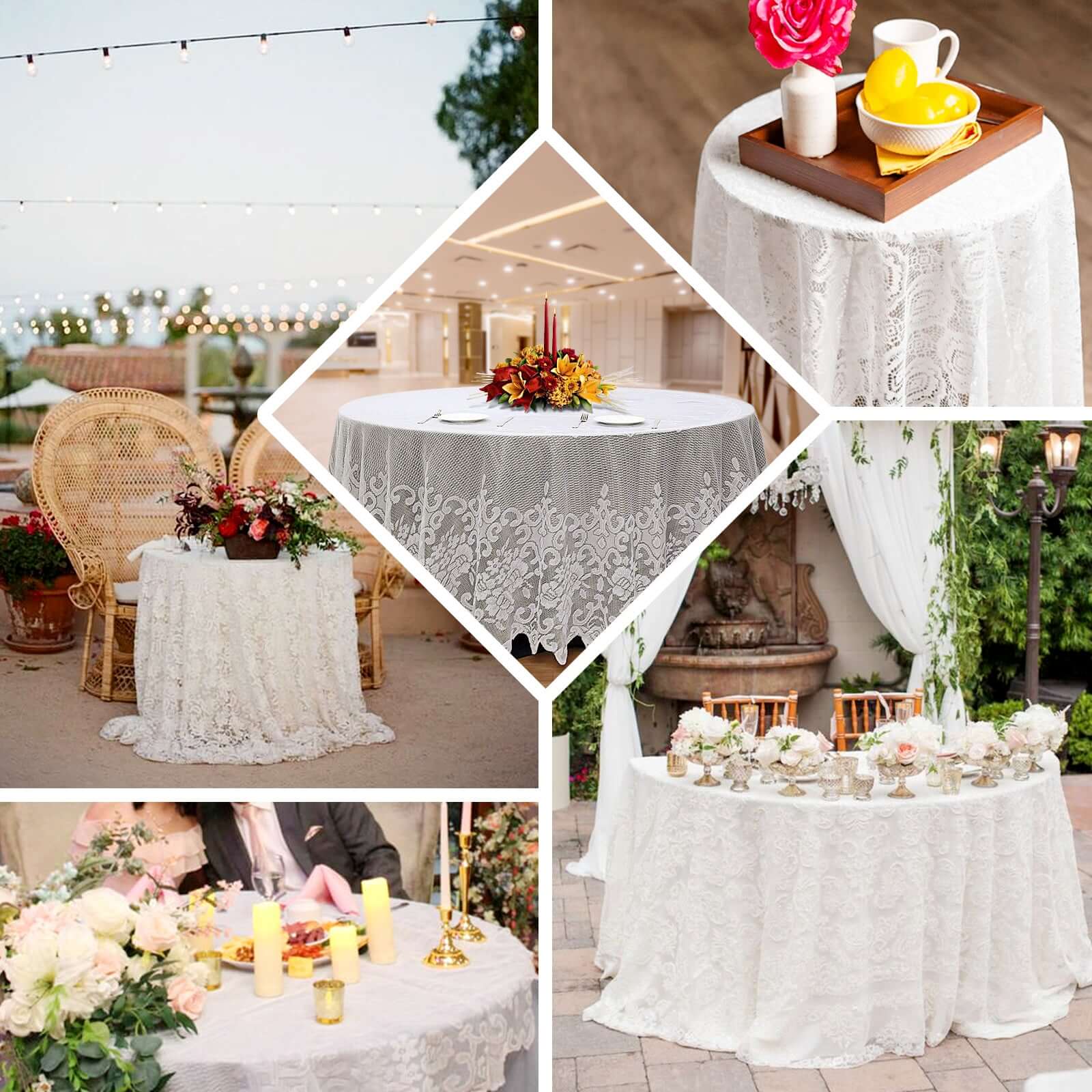 Premium White 108 Round Lace Tablecloth for Formal Events