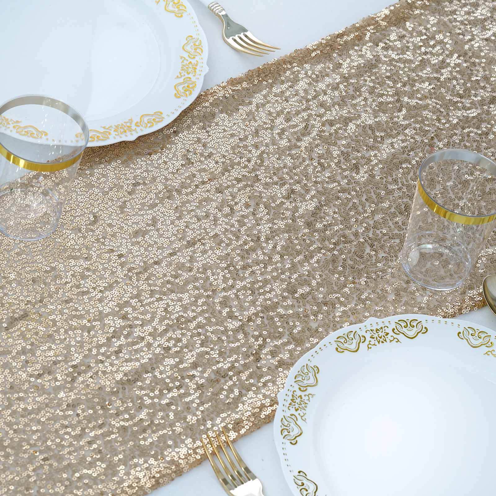 Champagne Sequin Table Runner with Glittering 12x108 Design