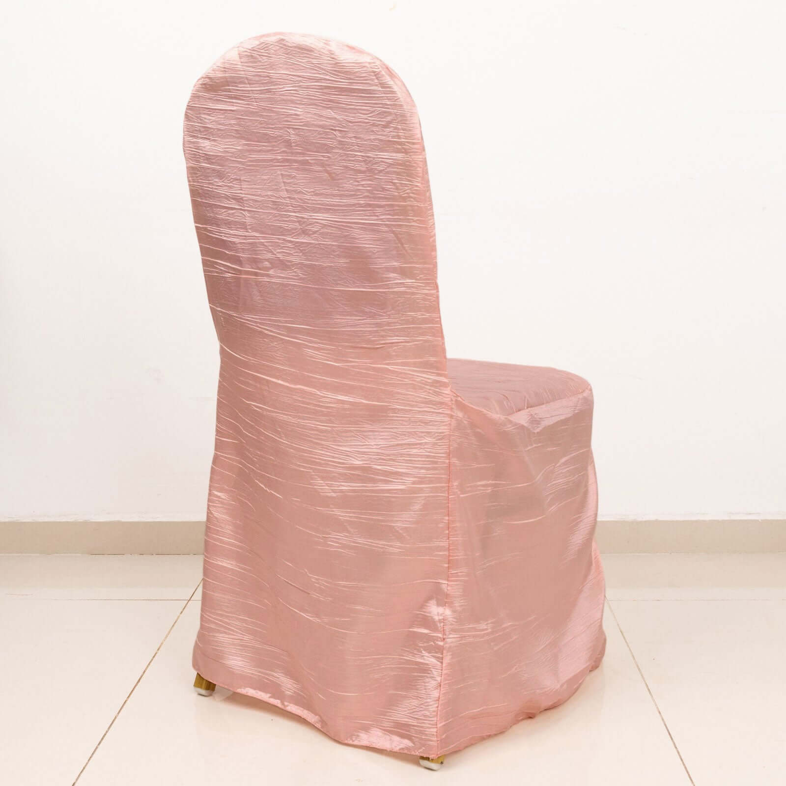 Reusable Dusty Rose Crinkle Crushed Taffeta Slipcover for Banquet Chairs - High Quality!